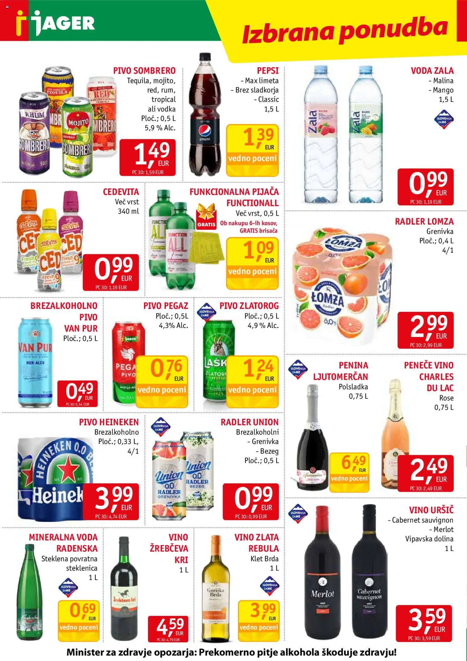 Novi Jager katalog ponudbe – veljaven od 29.07.2026 | Stran: 12 | Izdelki: Limeta, Mineralna voda, Vino, Vodka