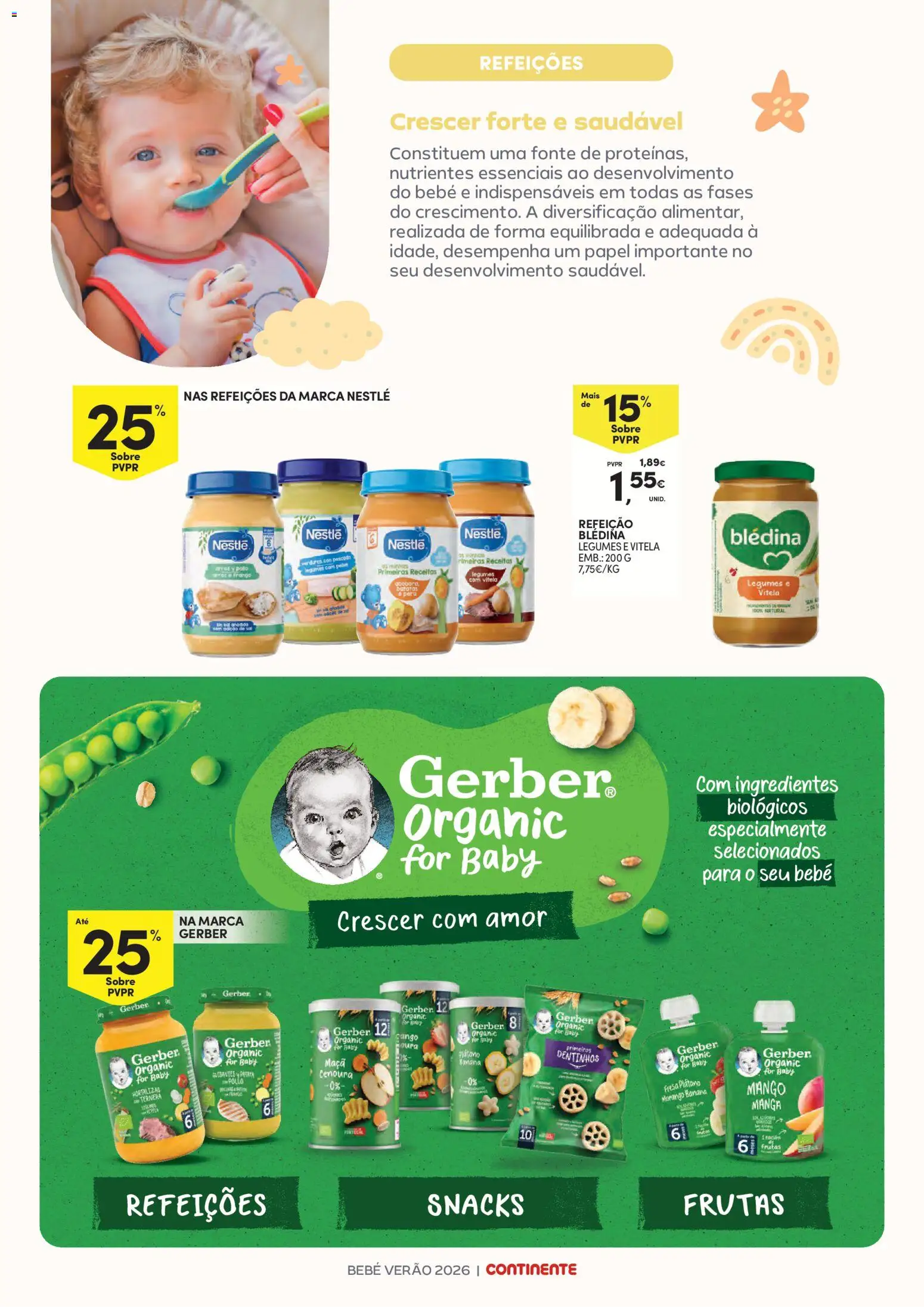 Continente Bebé Verão │ válido de 30/06/2026 | Página: 10 | Produtos: Banana, Frango, Maça, Cenoura