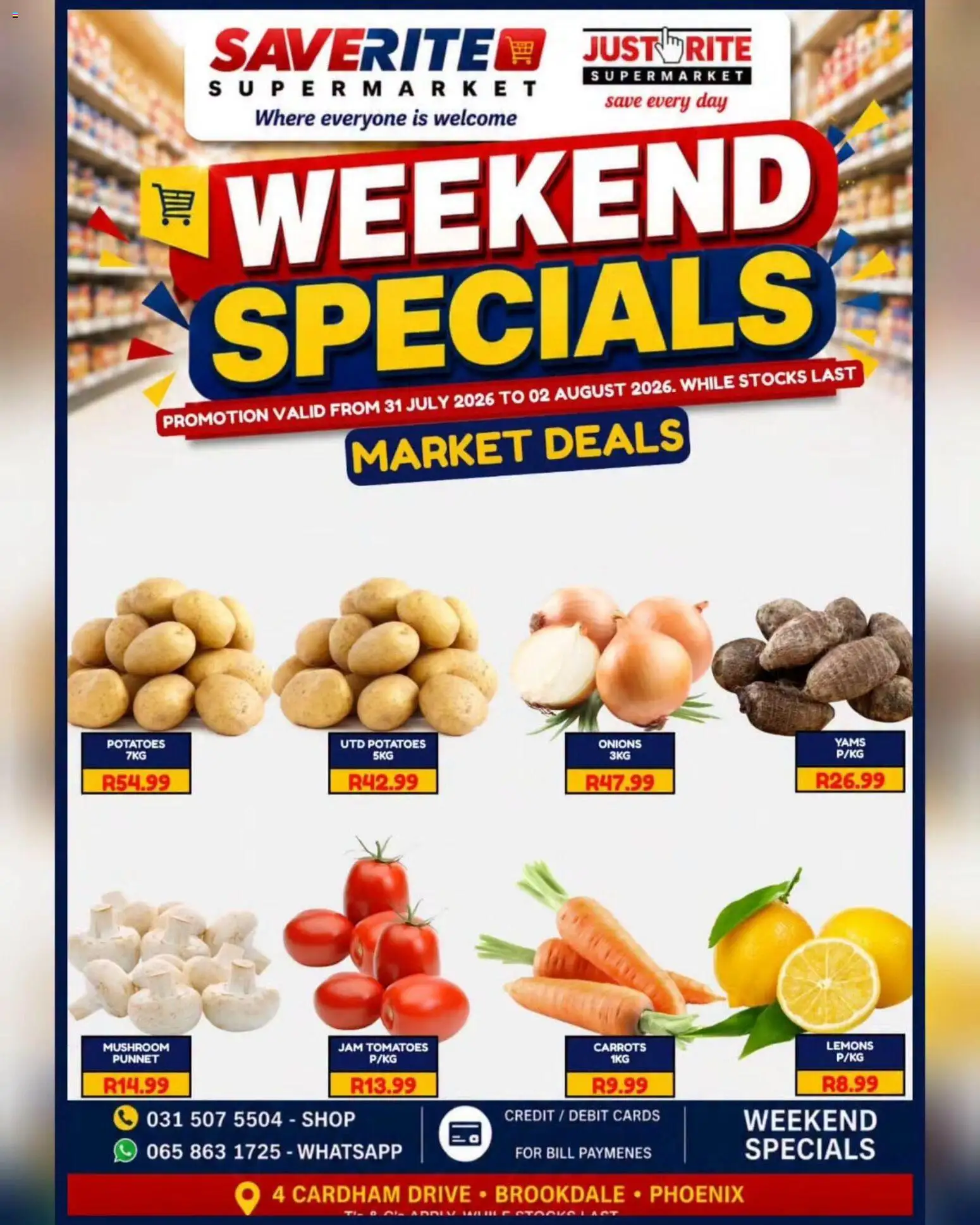 New Saverite catalogue – valid from 31/07/2026 | Page: 1 | Products: Tomatoes, Carrots, Potatoes, Onions