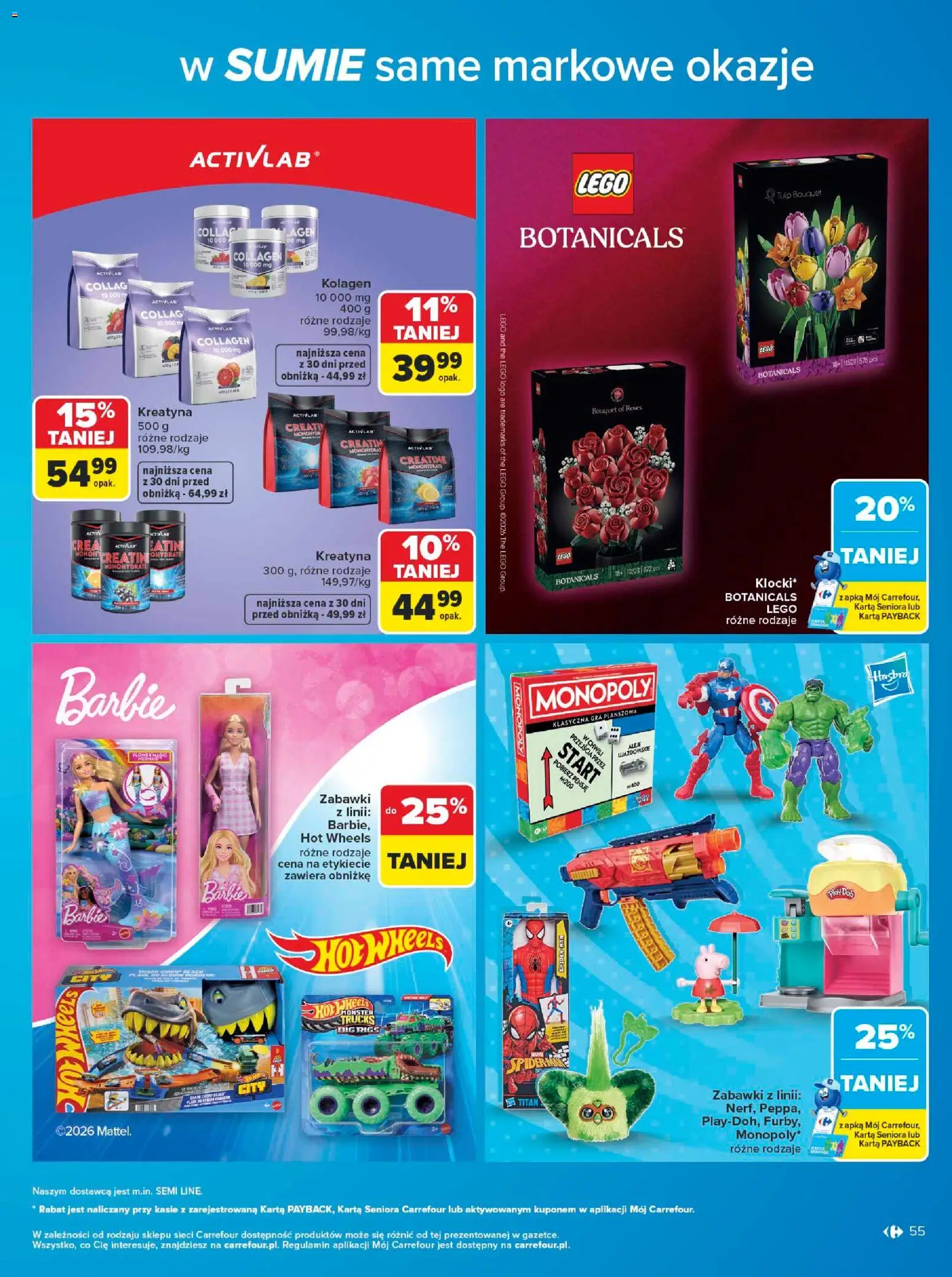 Carrefour gazetka - W sumie same markowe okazje od 08.06.2026 | Strona: 55 | Produkty: Karta, Gra, Barbie, Lego