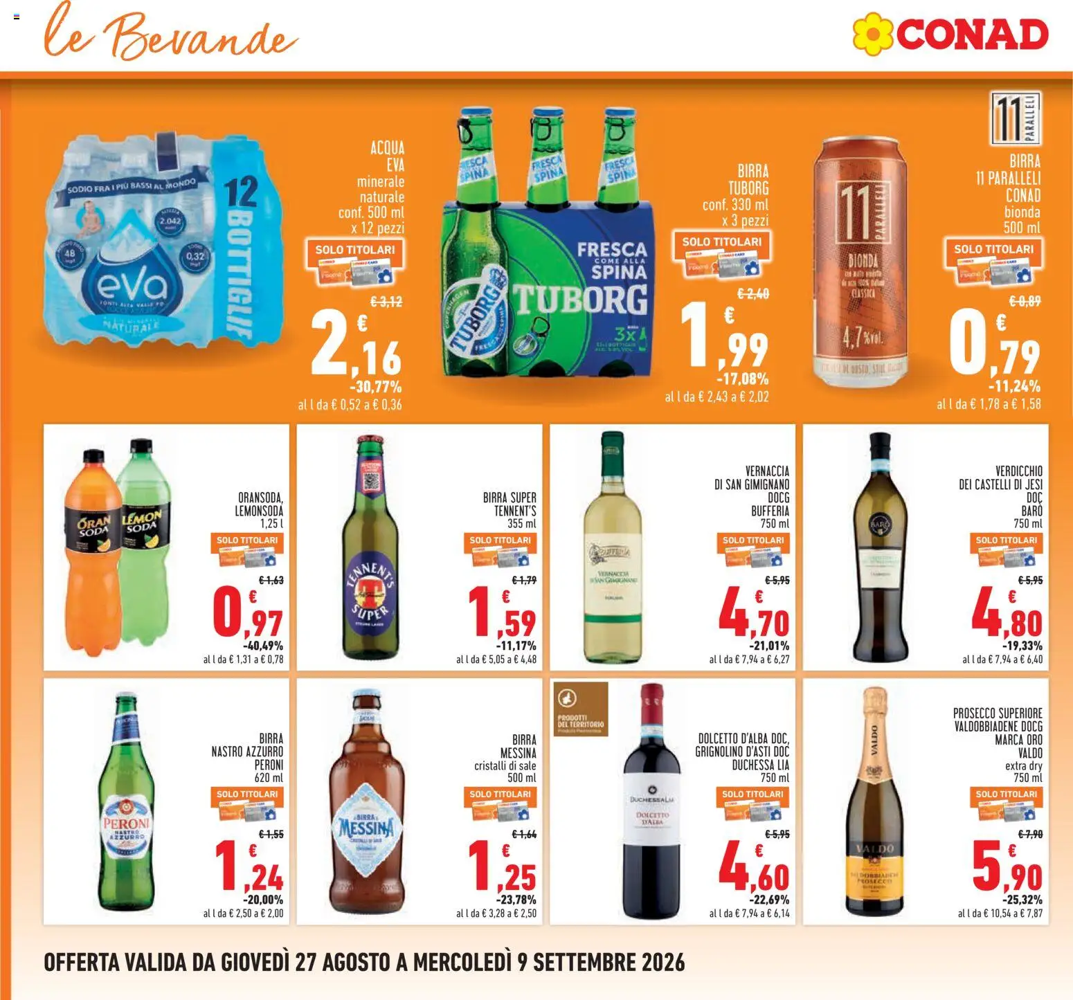 Volantino Conad del 27/08/2026 | Pagina: 22 | Prodotti: Birra, Prosecco, Sale, Birra messina