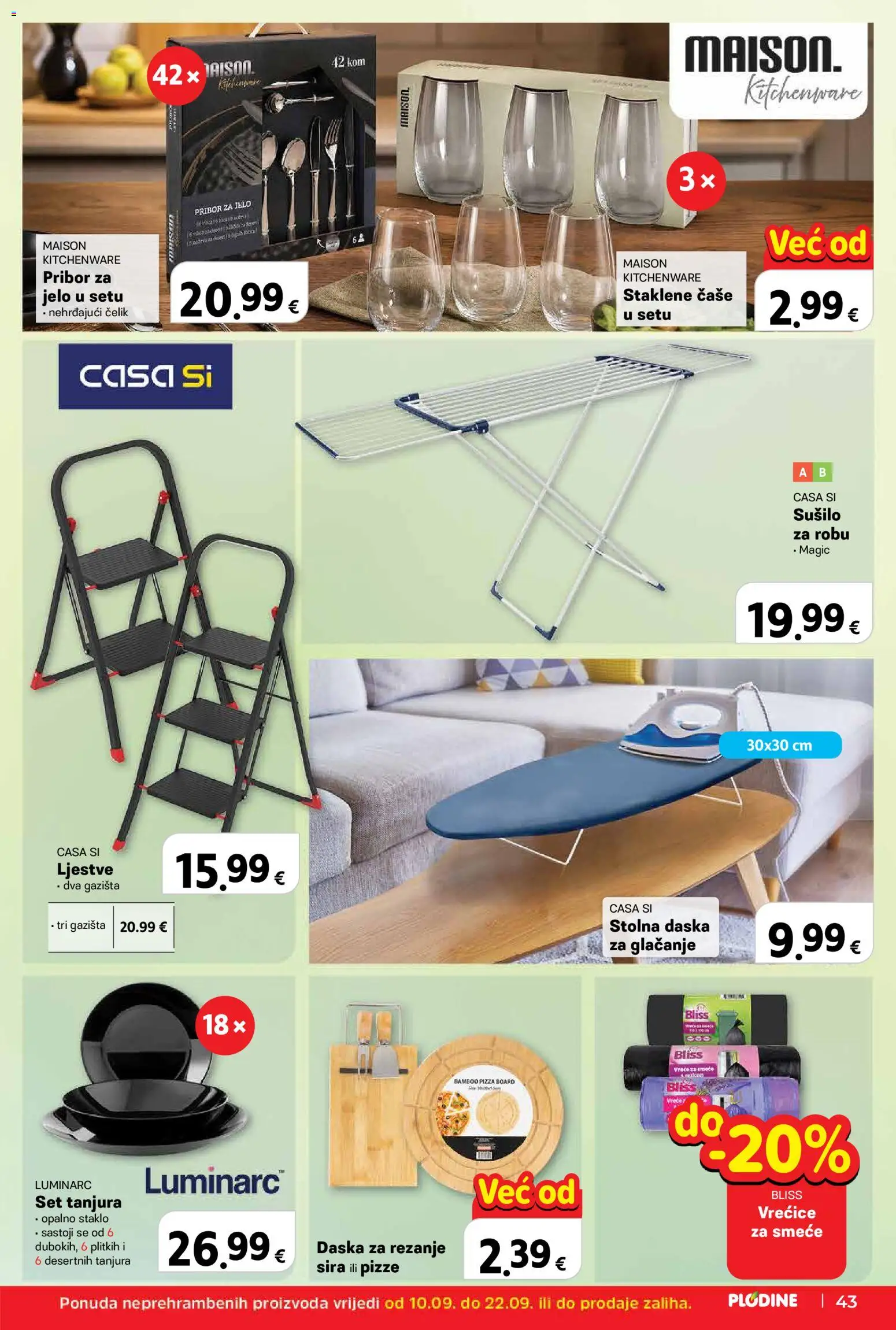 Plodine katalog | vrijedi od 10.09.2026 | Stranica: 43 | Proizvodi: Pizza, Čaše, Ljestve, Staklo