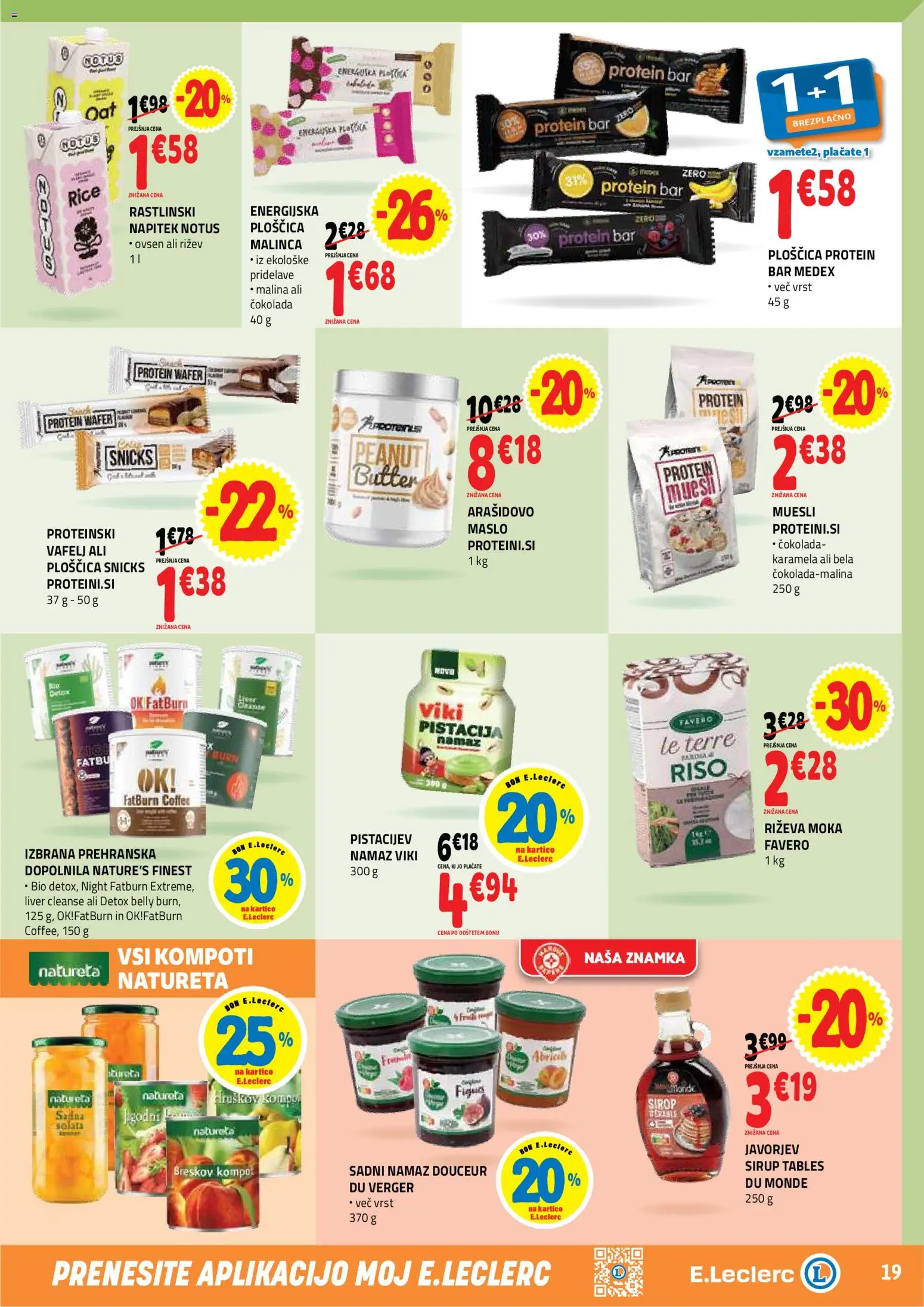 Novi E.leclerc katalog ponudbe – veljaven od 26.08.2026 | Stran: 19 | Izdelki: Sirup, Muesli, Namaz, Maslo