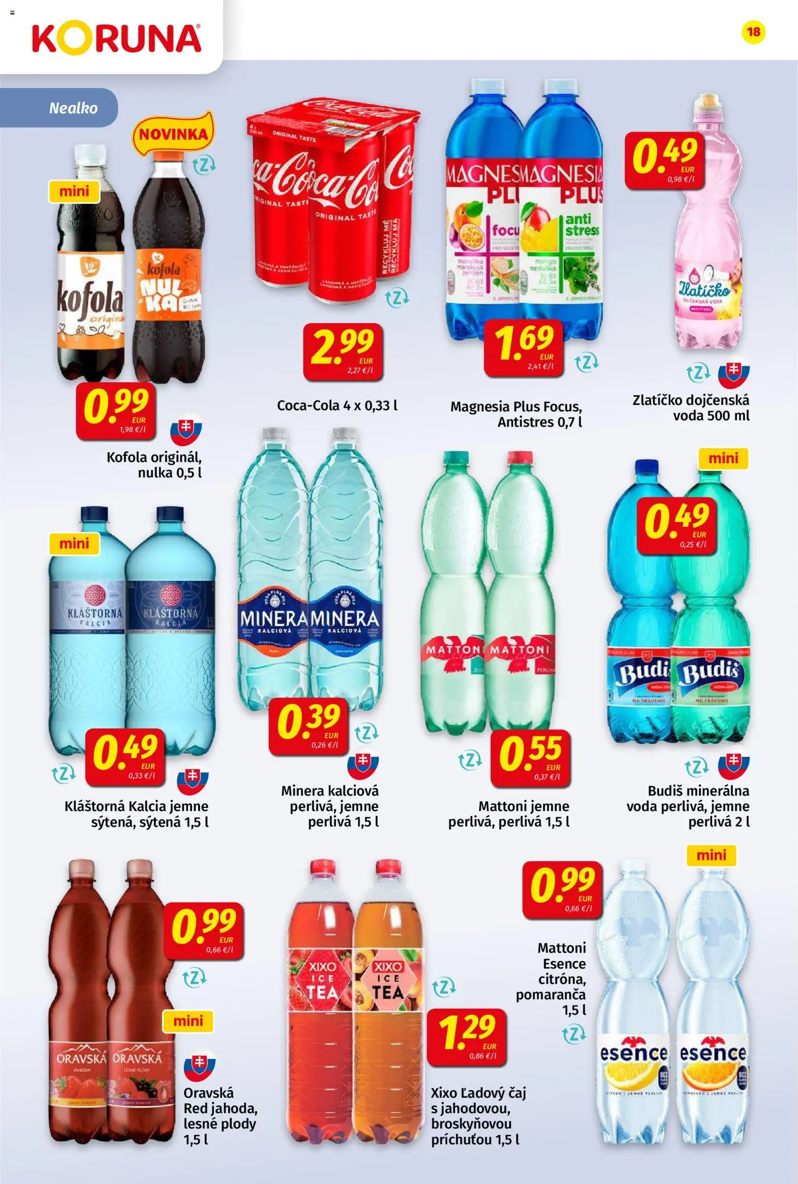 Nové Koruna akcie – leták je platný od 10.04.2026 | Strana: 18 | Produkty: Kofola, Magnesia, Mattoni, Voda