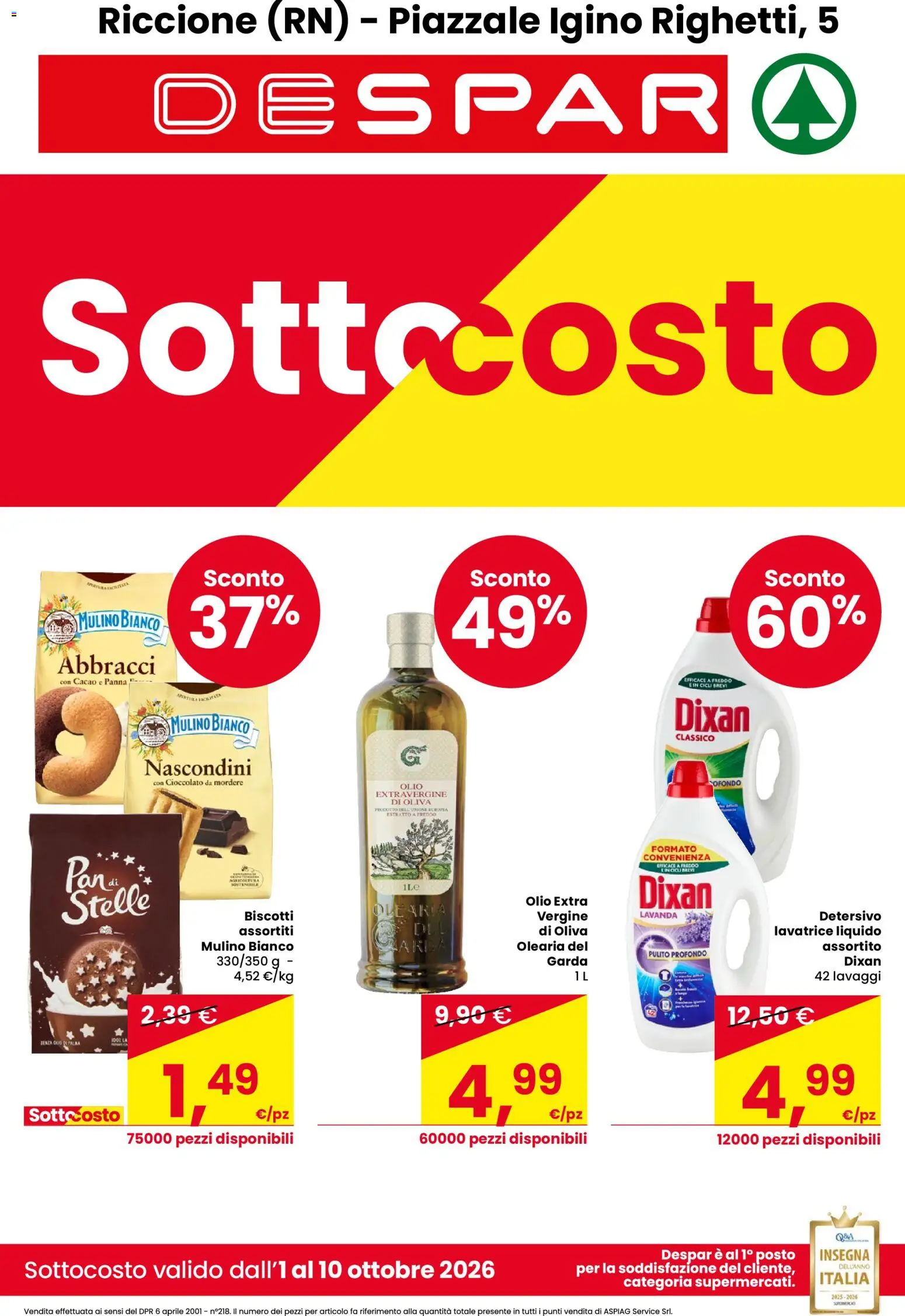 Volantino Despar del 01/10/2026 | Pagina: 1 | Prodotti: Cioccolato, Biscotti, Olio extra vergine, Cacao