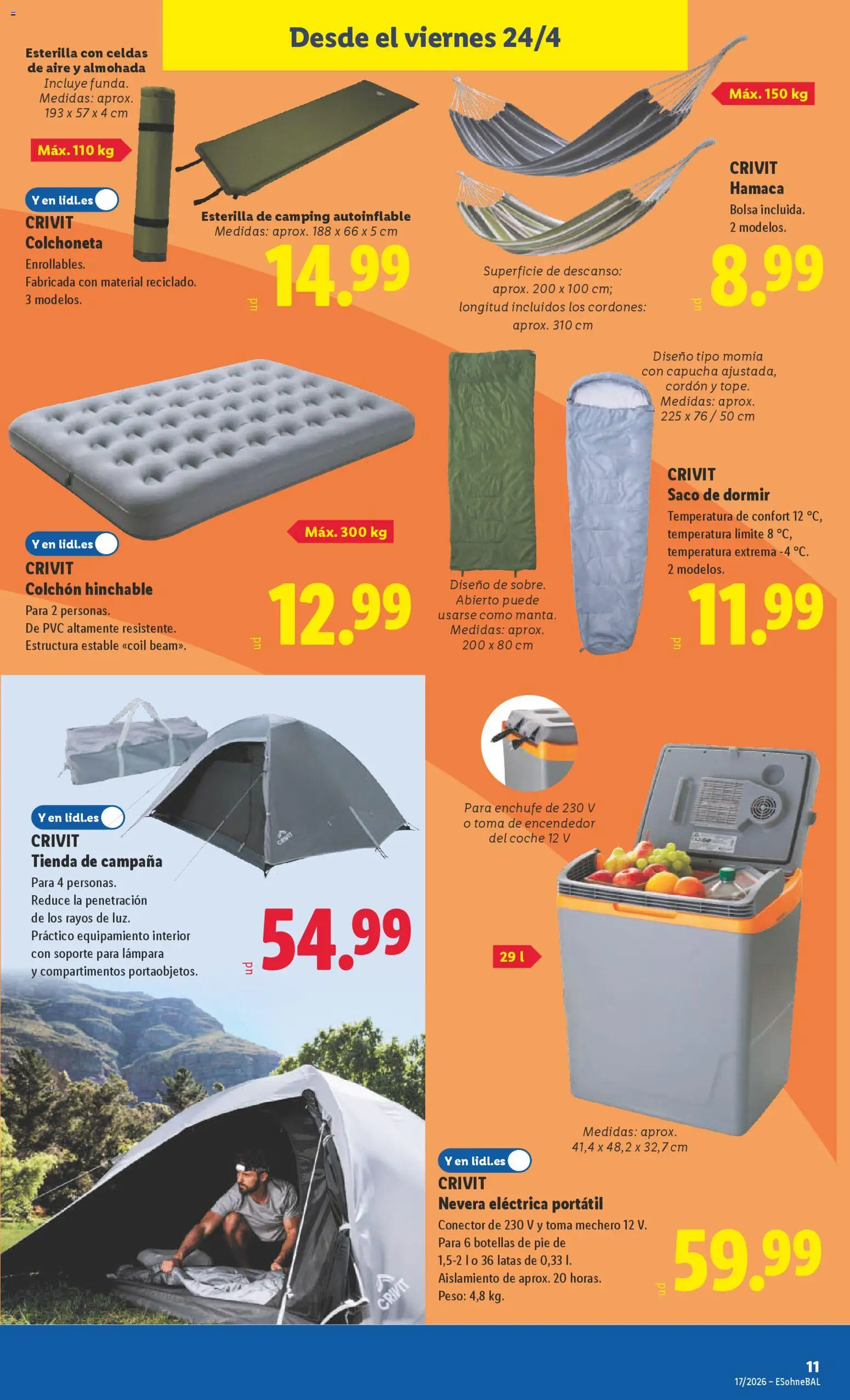 Lidl folleto de bazar │ válido desde el 20.04.2026 | Página: 23 | Productos: Saco de dormir, Colchon, Nevera, Colchoneta