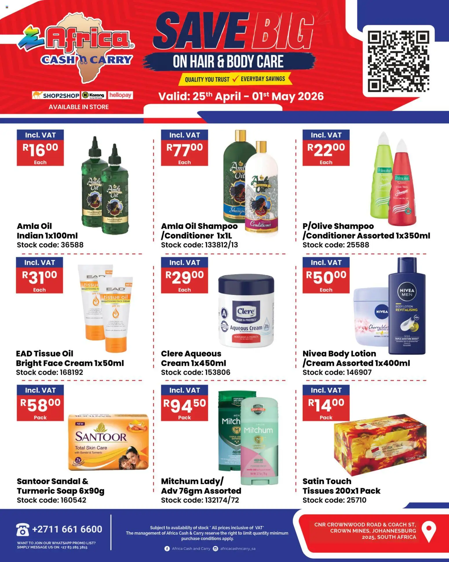 New Africa Cash & Carry catalogue – valid from 25.04.2026 | Page: 2 | Products: Cream, Stock, Soap, Lotion