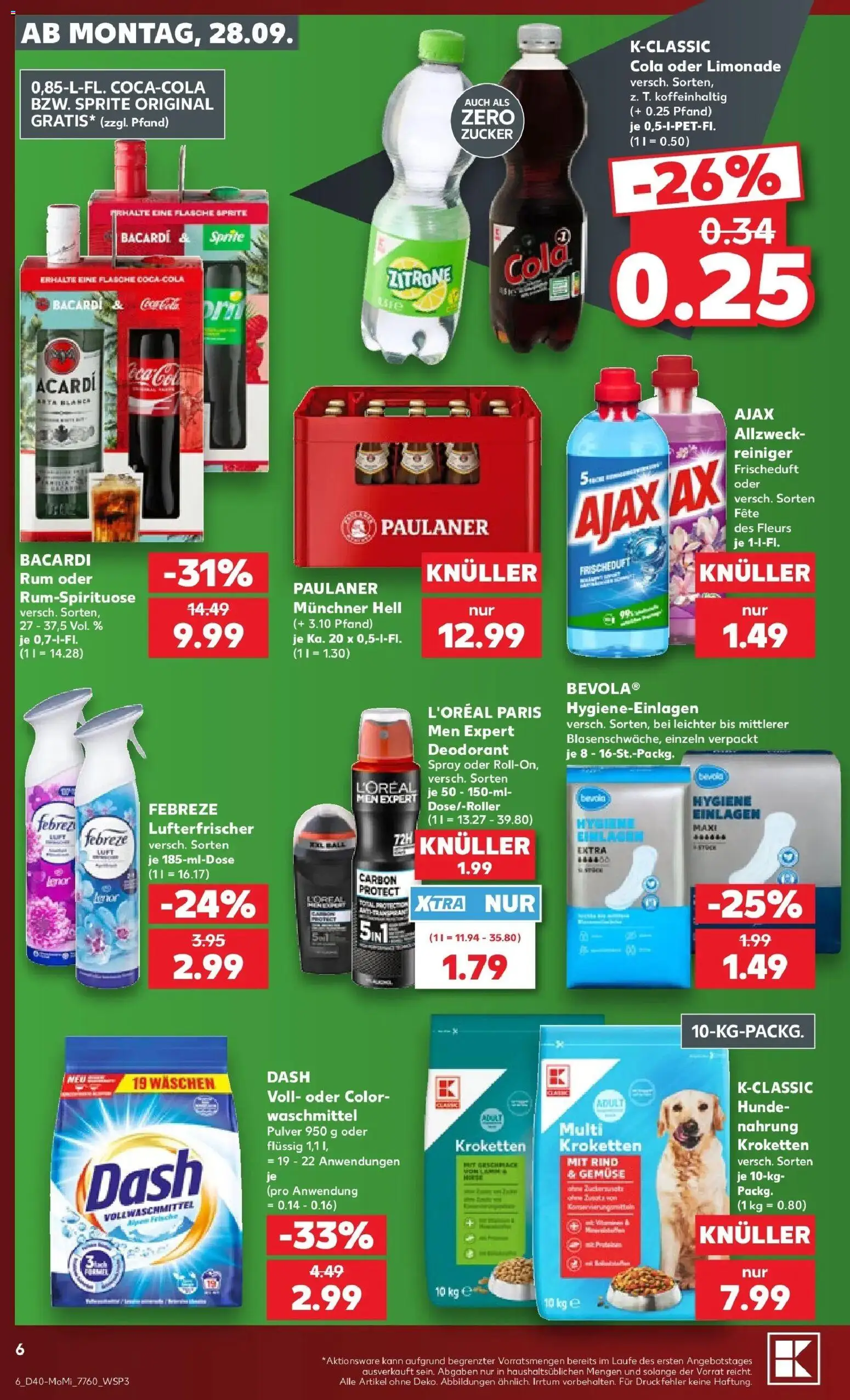 Prospekt Kaufland ab 28.09.2026 » Angebote Online zum Blättern | Seite: 6 | Produkte: Bacardi, Rum, Waschmittel, Paulaner