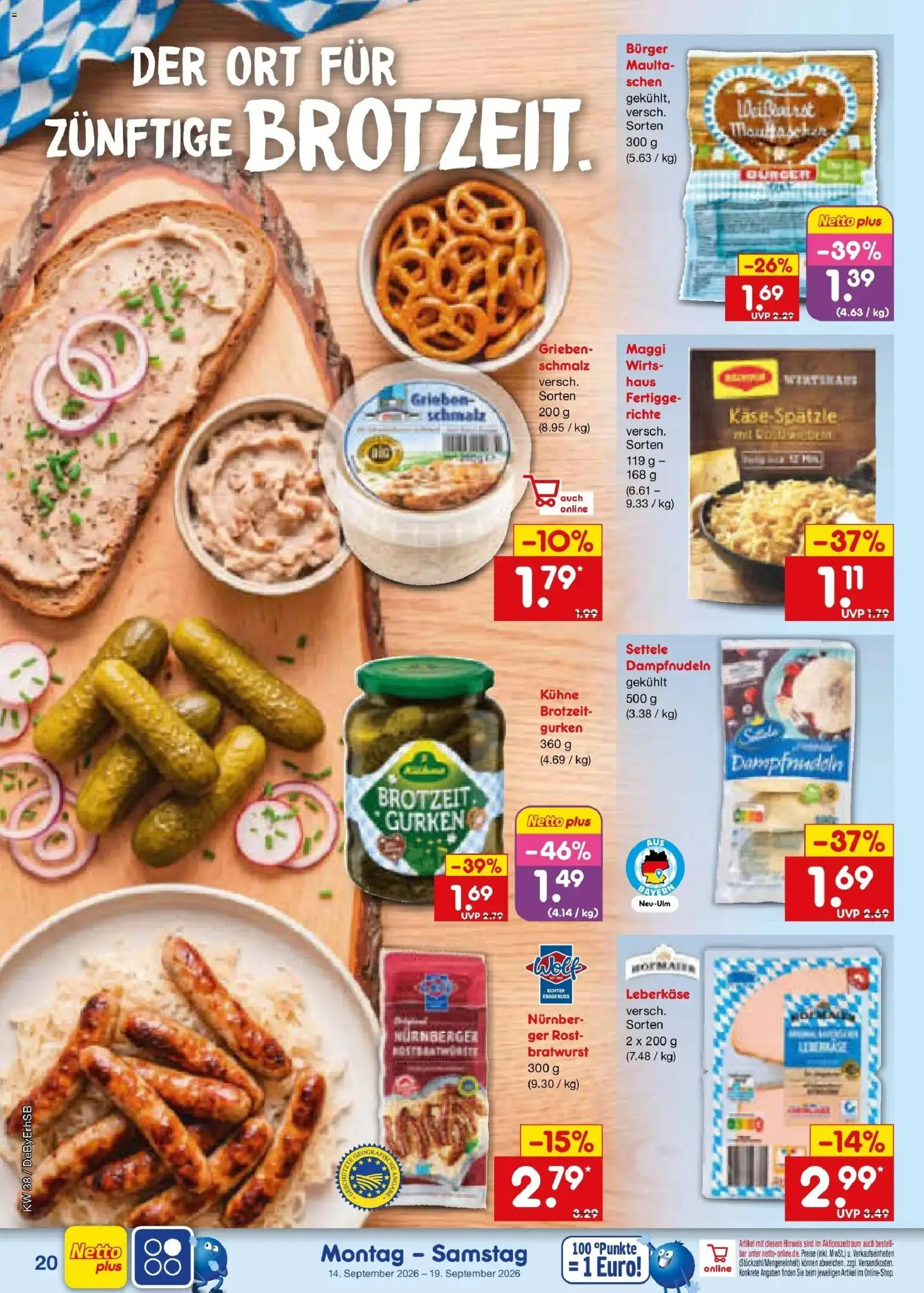 Netto Marken-Discount Prospekt München – gültig ab 14.09.2026 | Seite: 30 | Produkte: Maggi, Bratwurst, Burger, Gurken