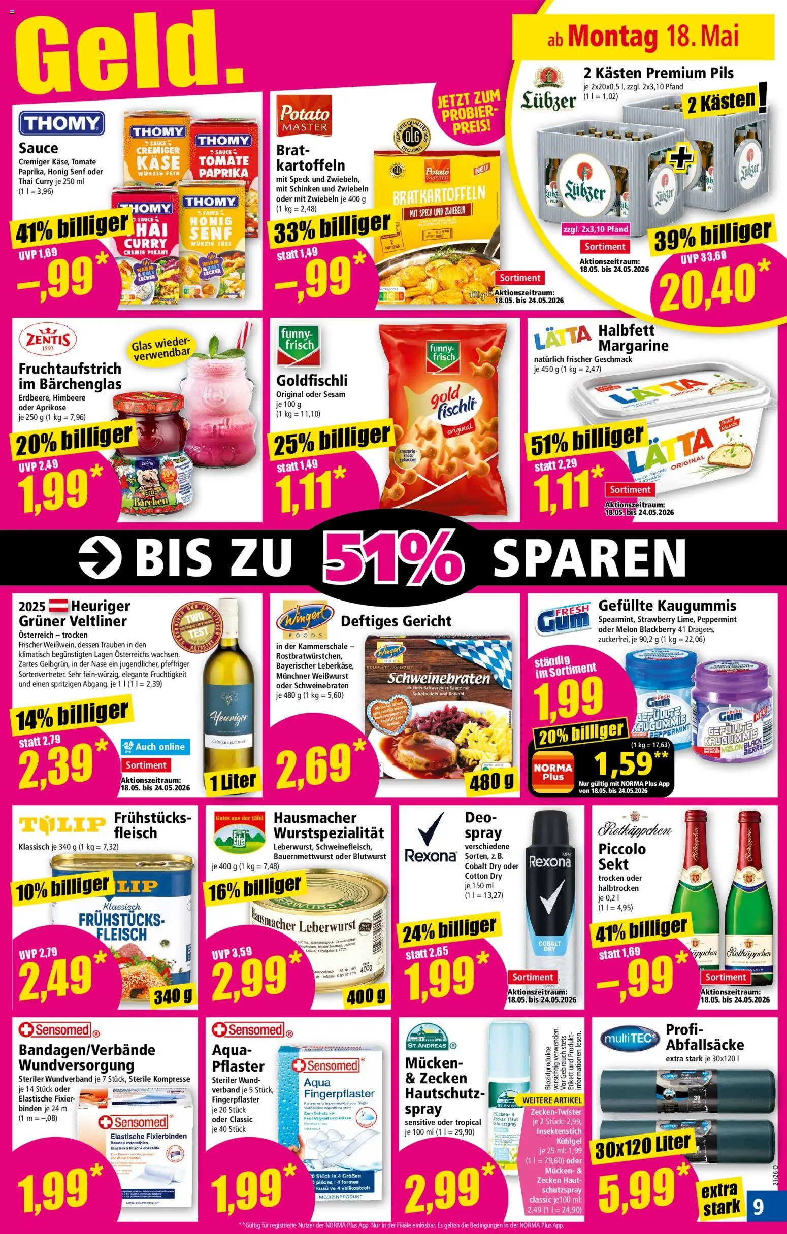 Norma Prospekt – gültig ab 18.05.2026 | Seite: 9 | Produkte: Weißwurst, Zwiebeln, Lätta, Schinken