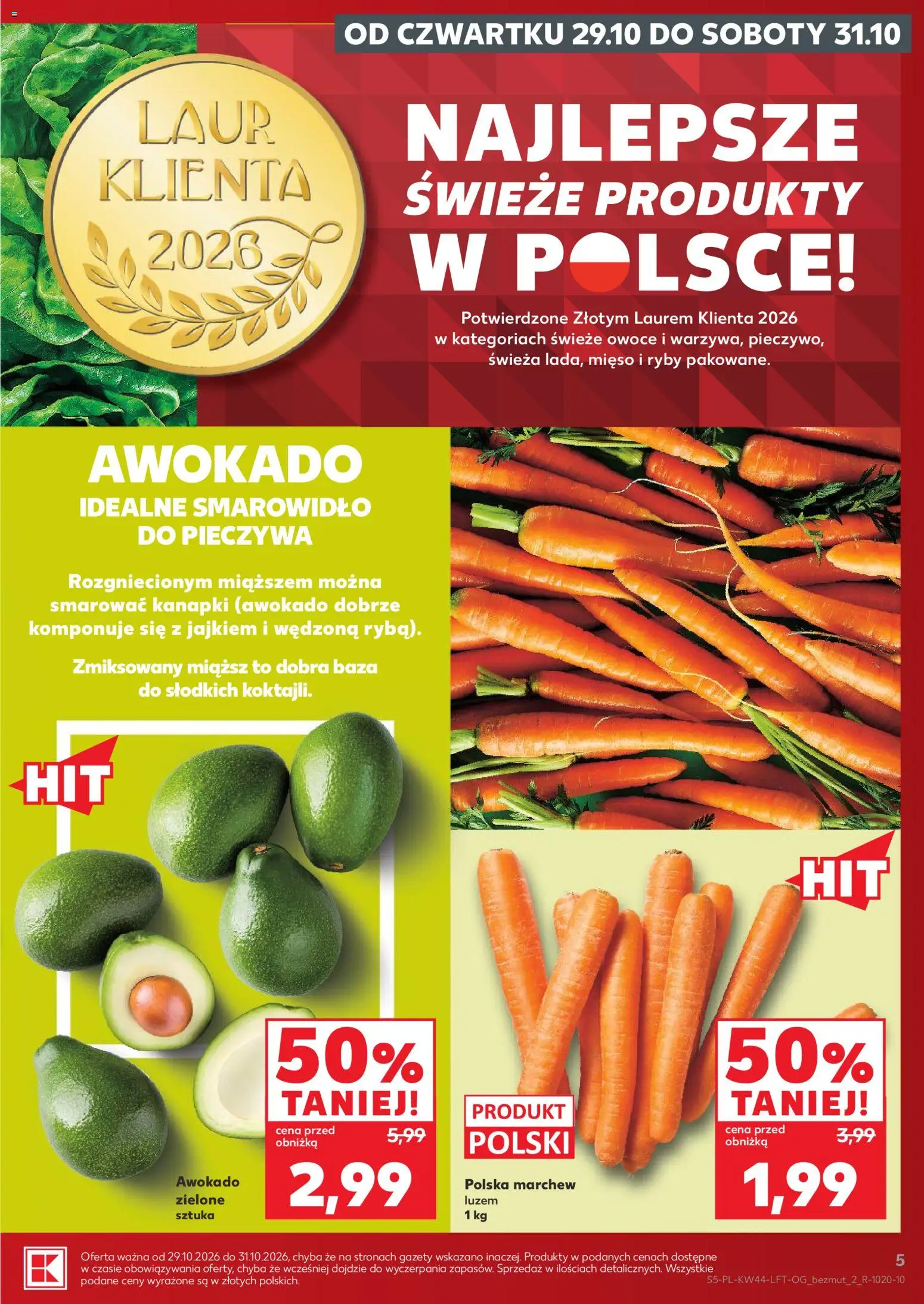 Kaufland gazetka od 29.10.2026 | Strona: 5 | Produkty: Mięso, Ryby, Awokado, Owoce
