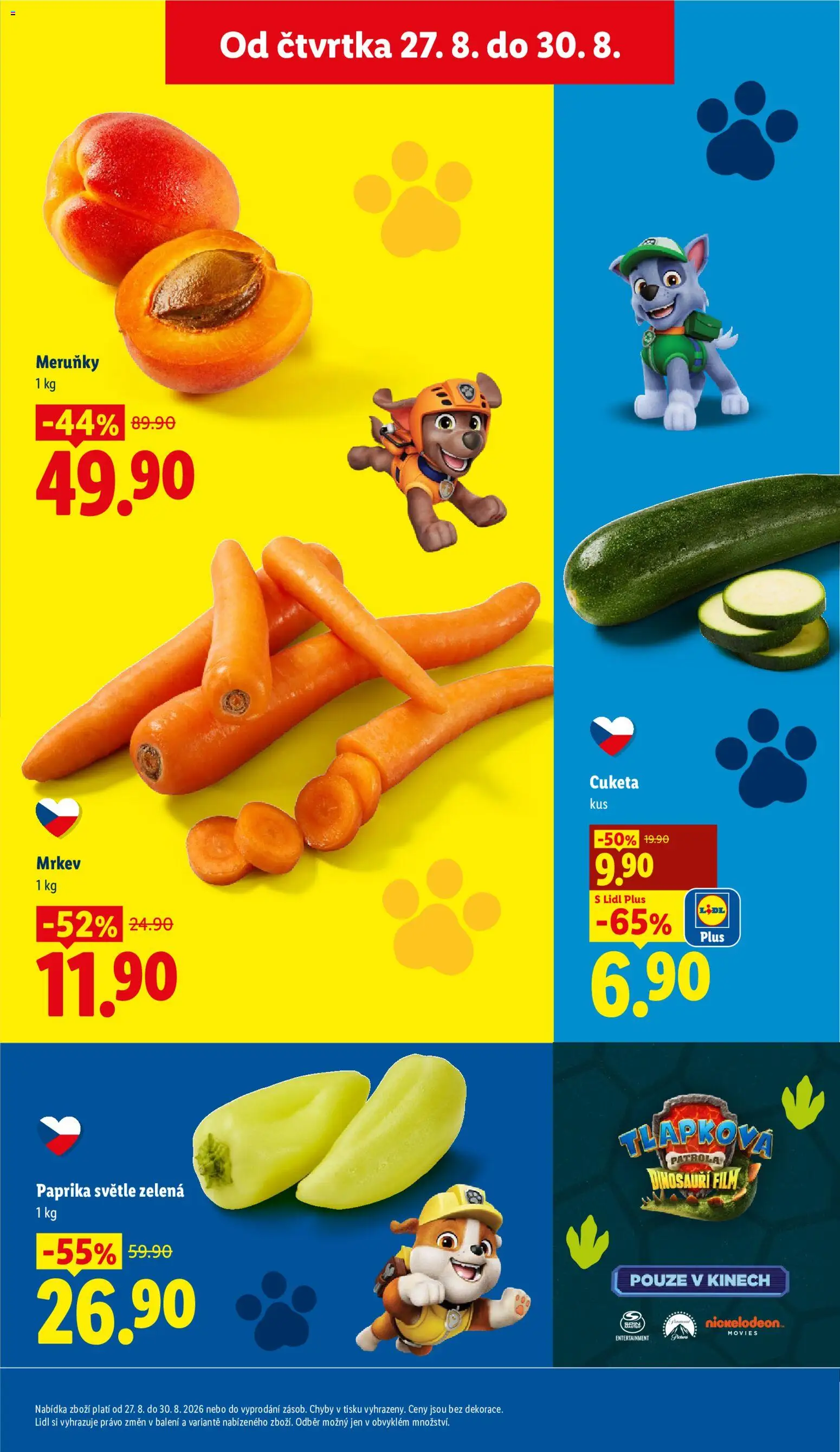 Lidl leták od 27.08.2026 | Strana: 15 | Produkty: Cuketa, Dinosauři, Paprika, Meruňky