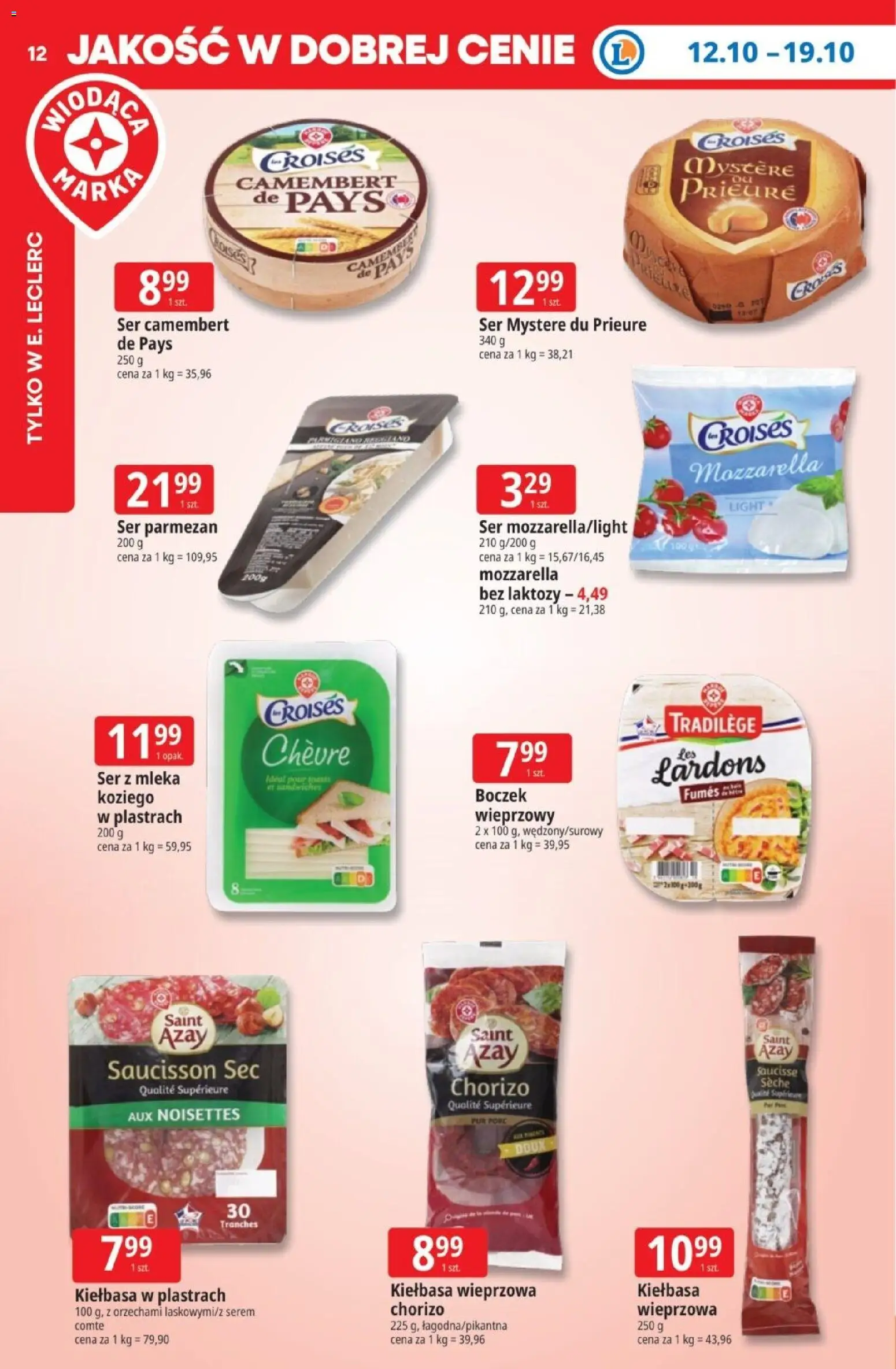 E.Leclerc gazetka - Tanio To Tu od 12.10.2026 | Strona: 12 | Produkty: Boczek, Ser, Mozzarella, Ser parmezan