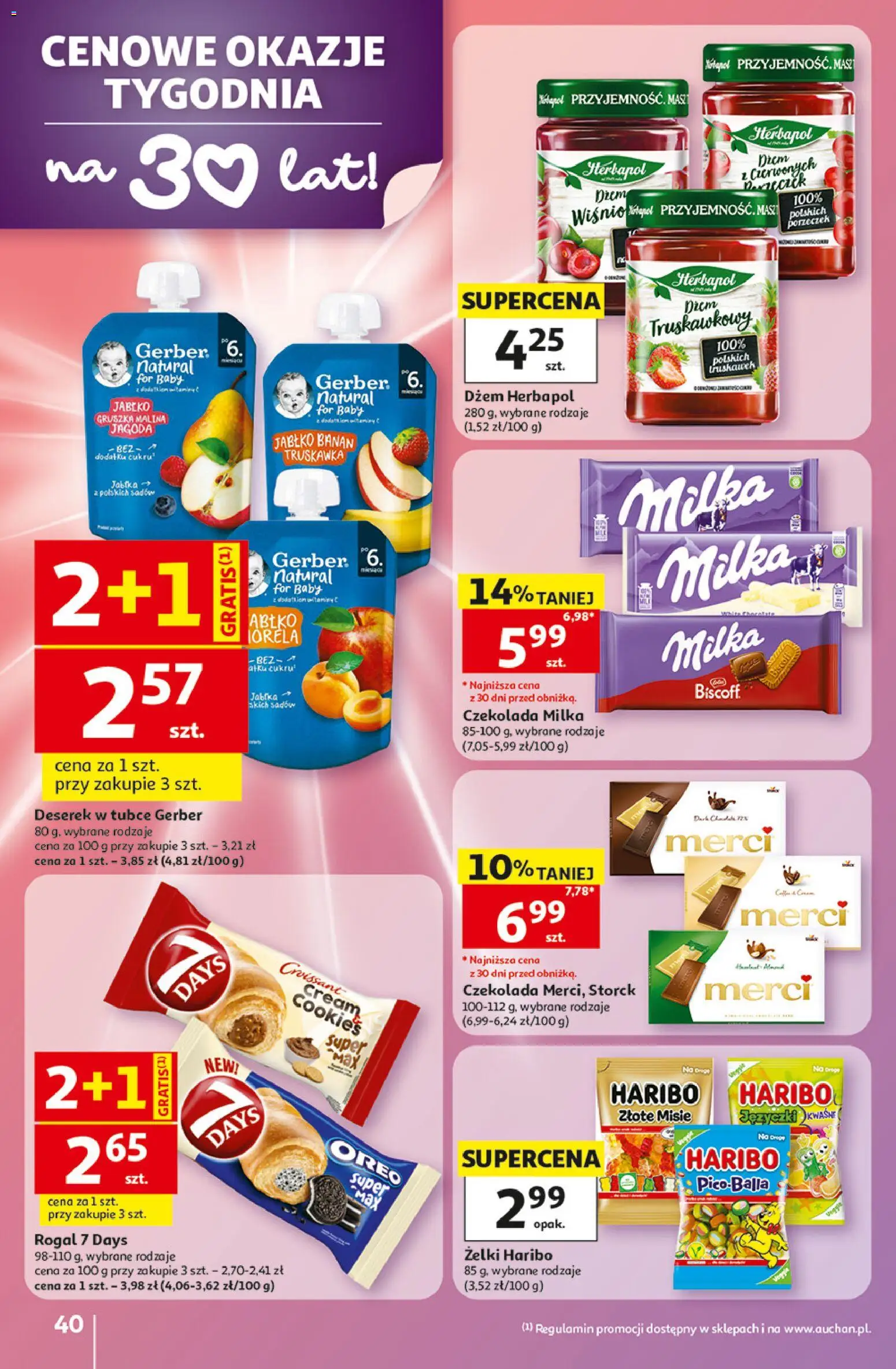 Auchan gazetka - 30 Lat Hipermarket od 07.05.2026 | Strona: 40 | Produkty: Żelki haribo, Gruszka, Dżem, Żelki