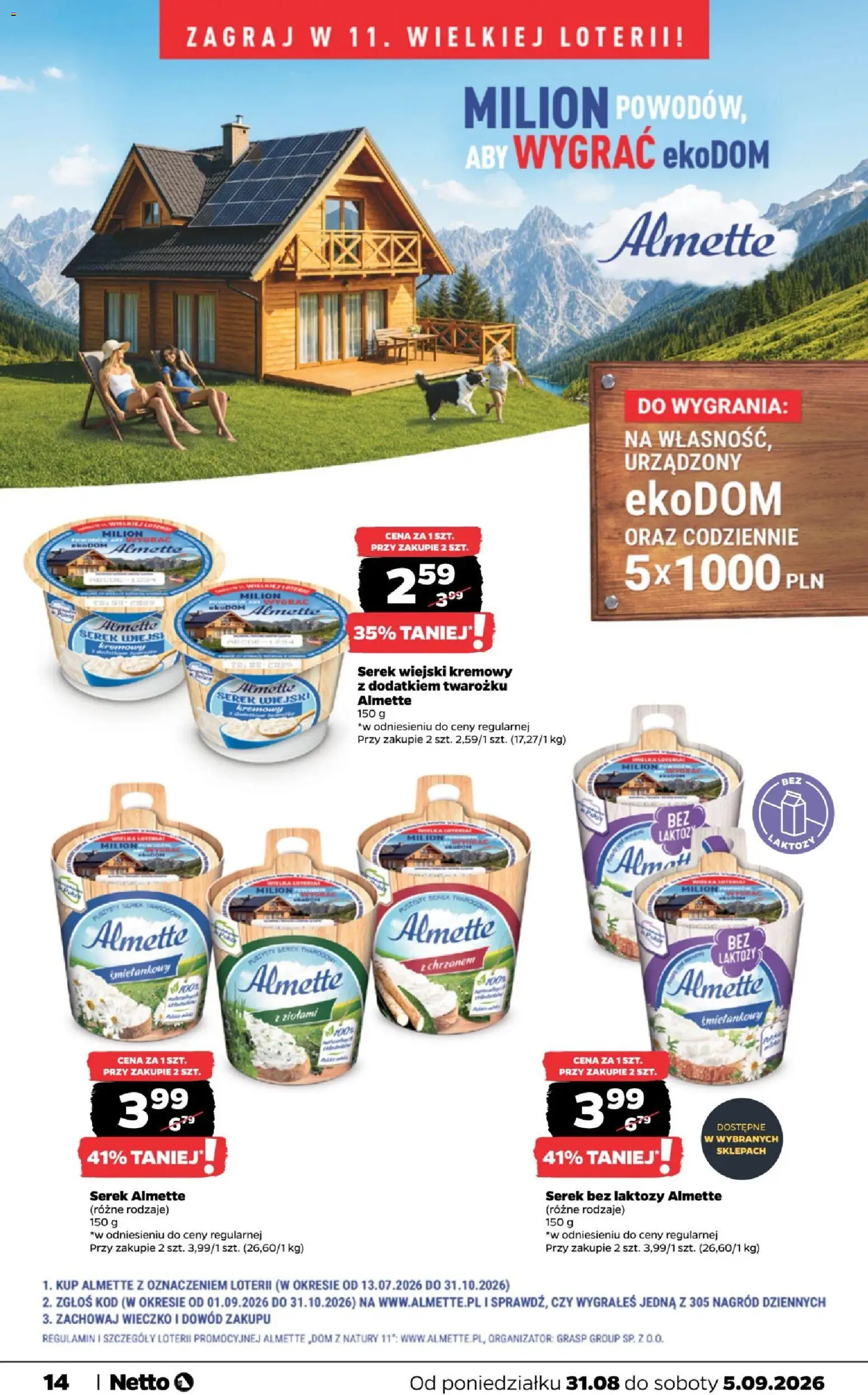 Netto gazetka od poniedziałku od 31.08.2026 | Strona: 14 | Produkty: Bez laktozy, Serek, Serek almette, Almette