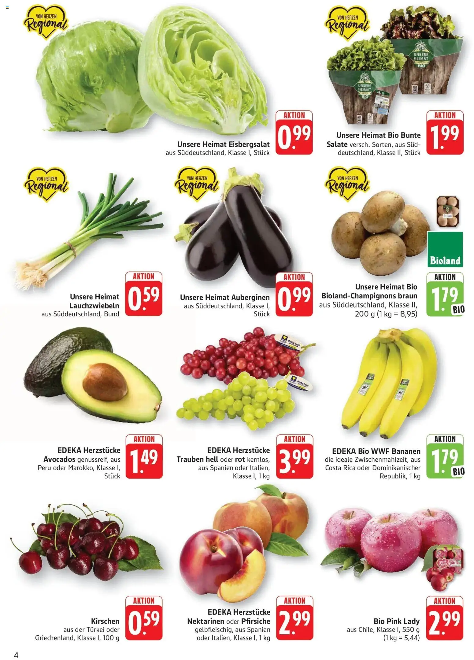 Edeka Prospekt Altrip (ab 10.08.2026) » Angebote Online | Seite: 4 | Produkte: Nektarinen, Bananen, Eisbergsalat, Kirschen