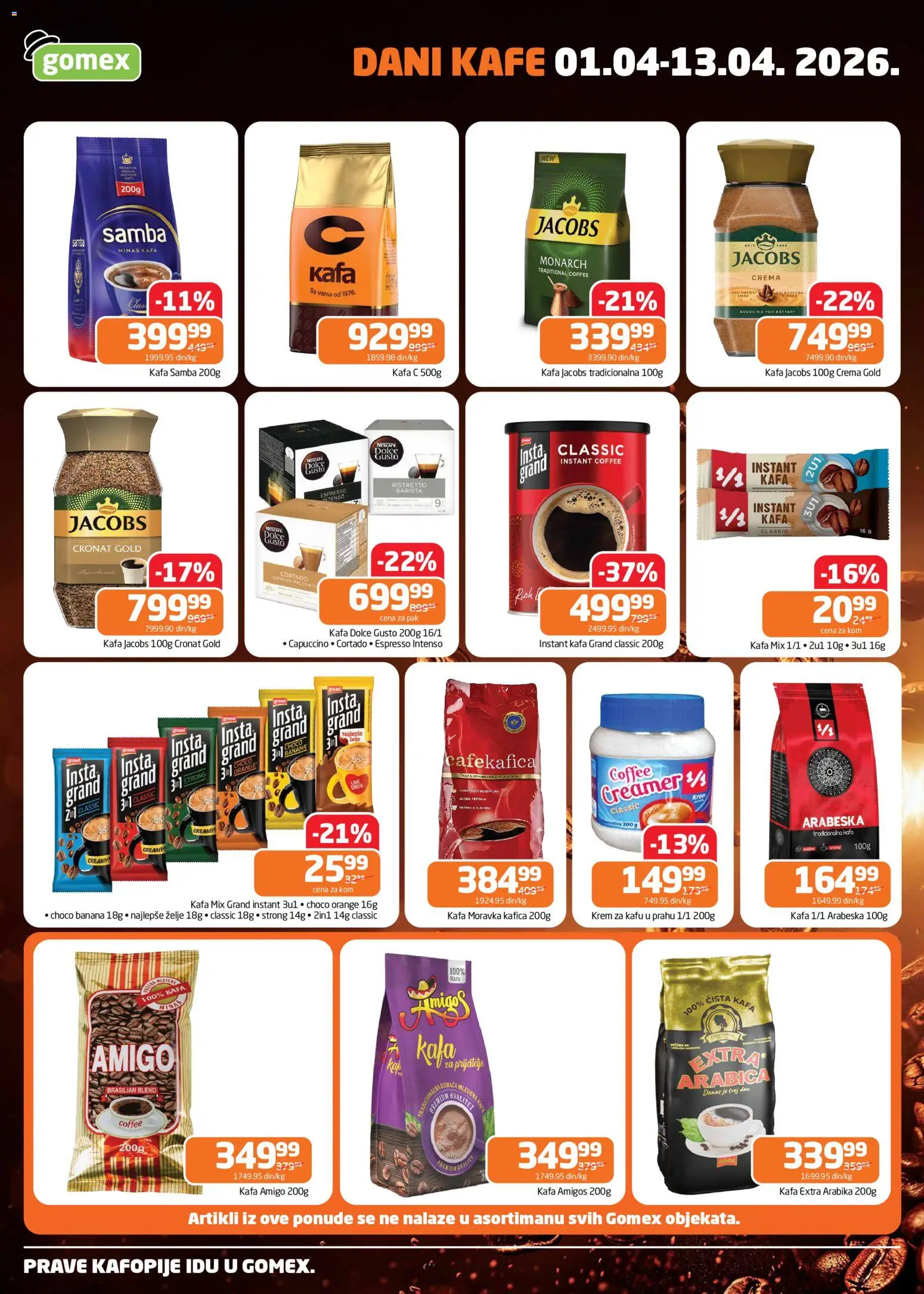 Gomex katalog - važi od 01.04.2026 | Strana: 2 | Proizvode: Banana, Dolce Gusto, Instant kafa, Kafa