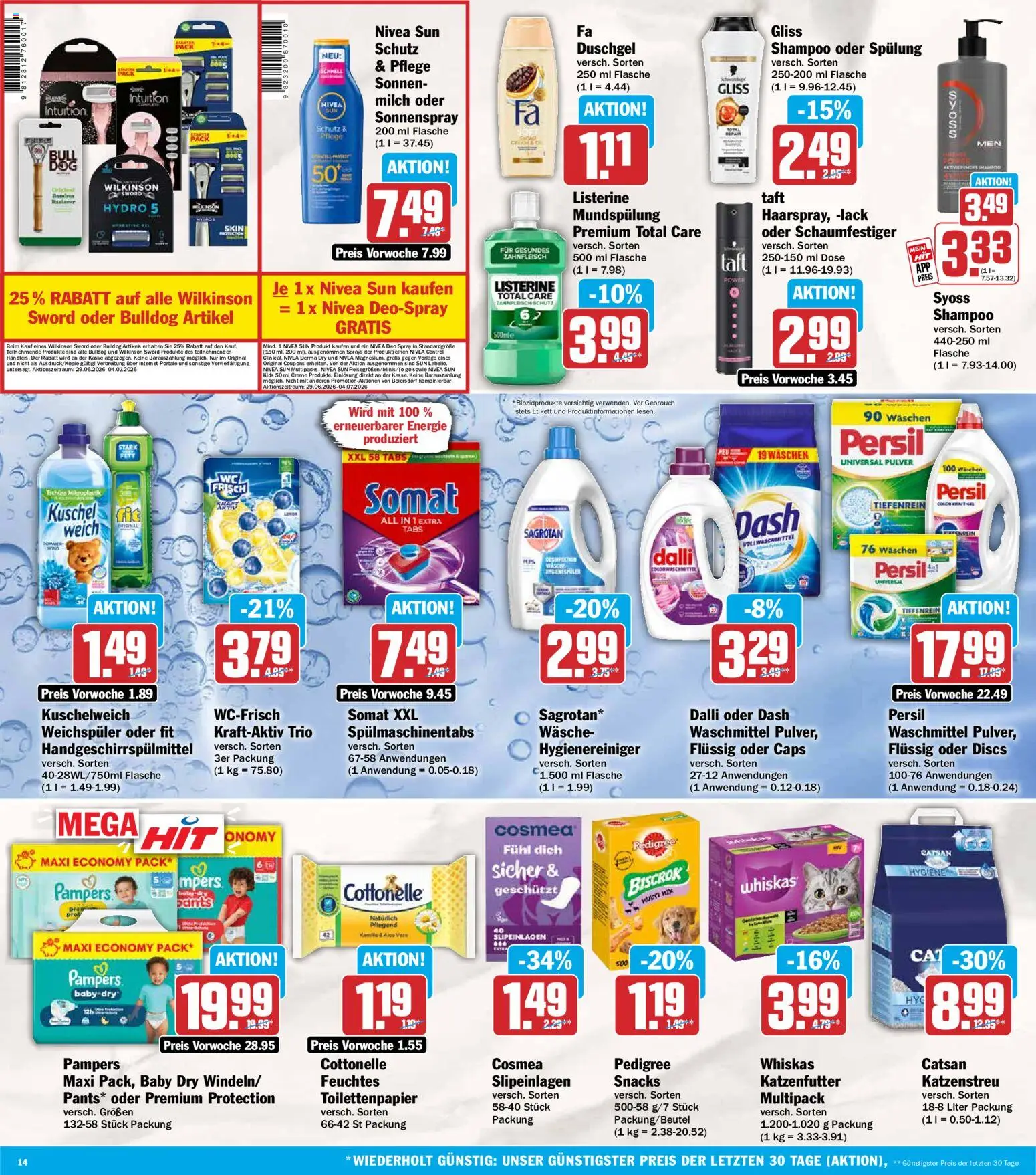 HIT Prospekt – gültig ab 29.06.2026 | Seite: 14 | Produkte: Milch, Pampers, Pedigree, Listerine