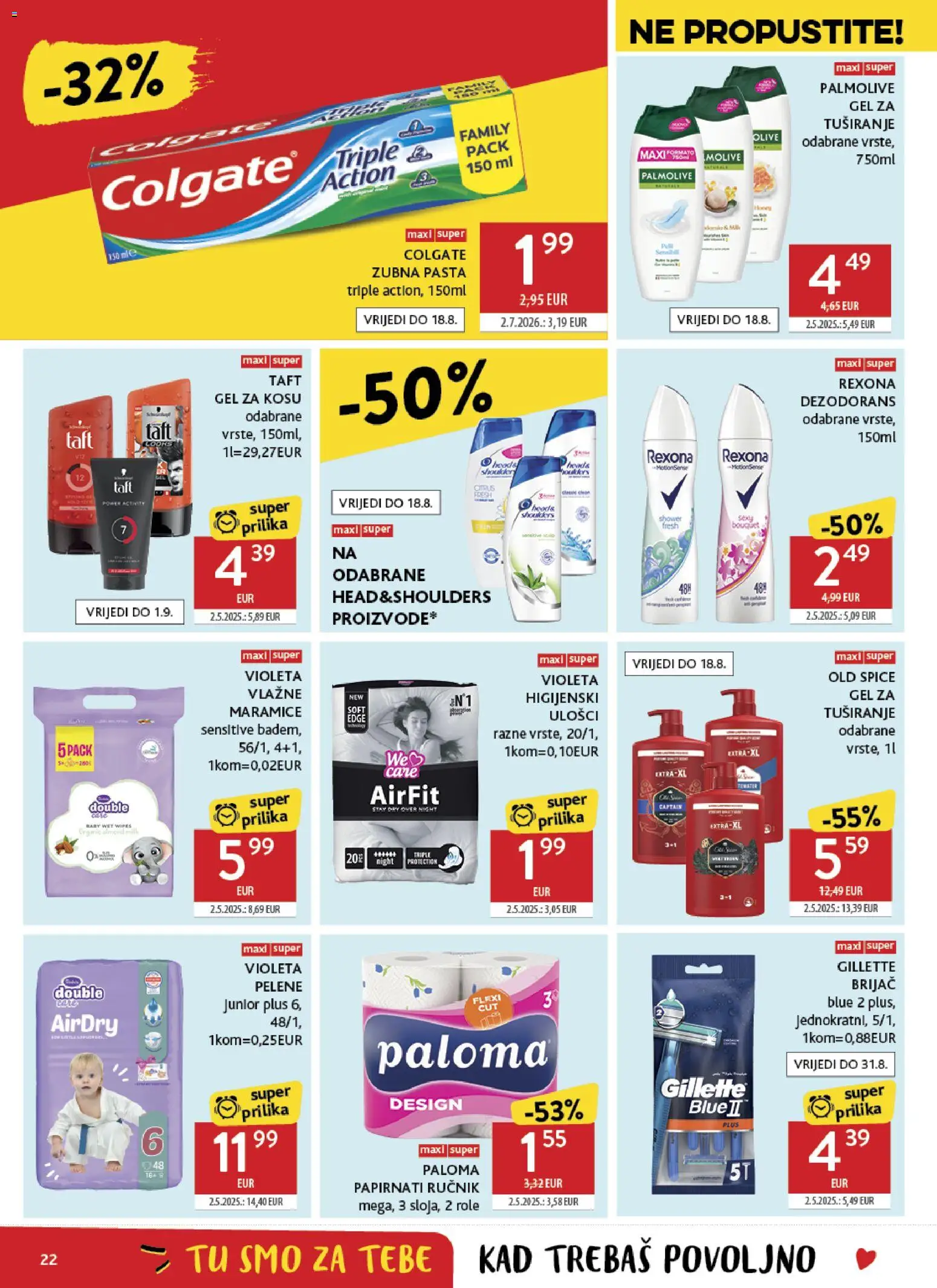 Konzum katalog | vrijedi od 04.08.2026 | Stranica: 22 | Proizvodi: Pelene, Ručnik, Pasta, Old Spice