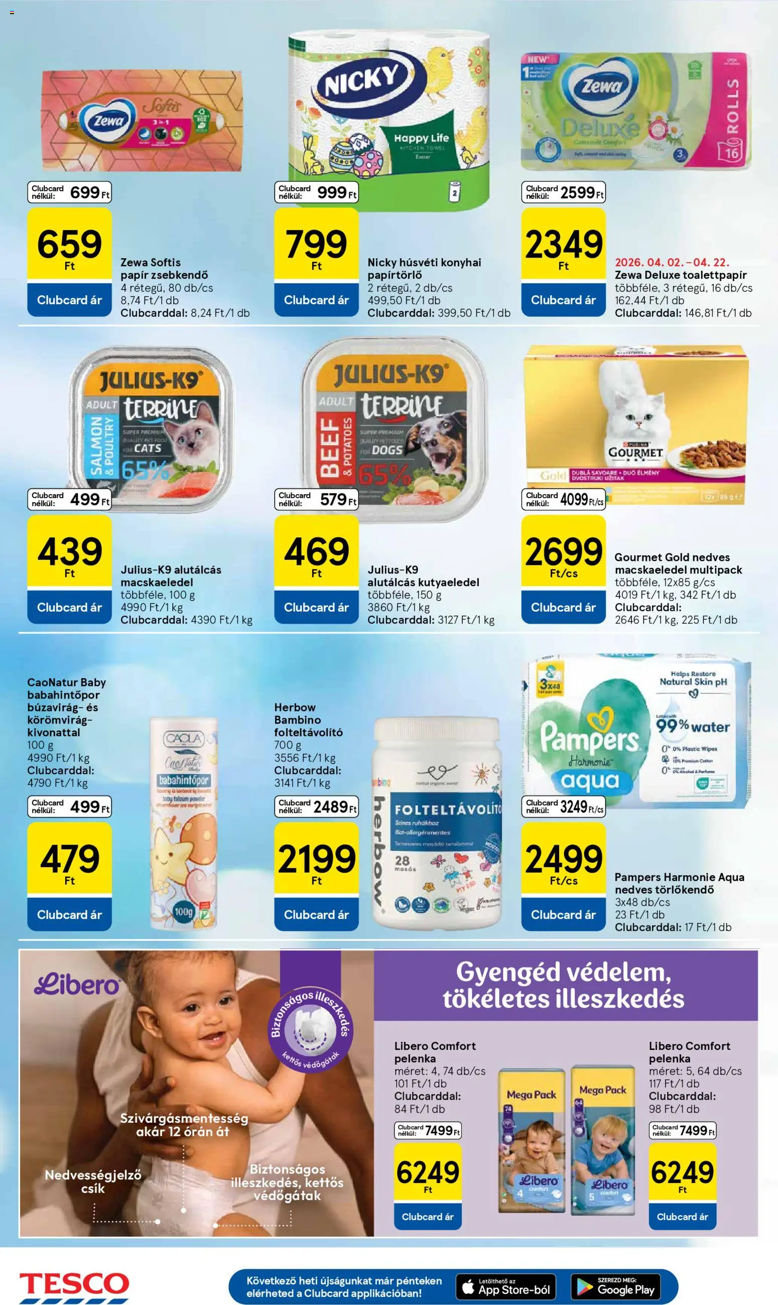 Tesco akciós ujság - amely érvényes a következő dátumtól: 2026.03.31. | Oldal: 34 | Termékek: Pampers, Macskaeledel, Papírtörlő, Kutyaeledel