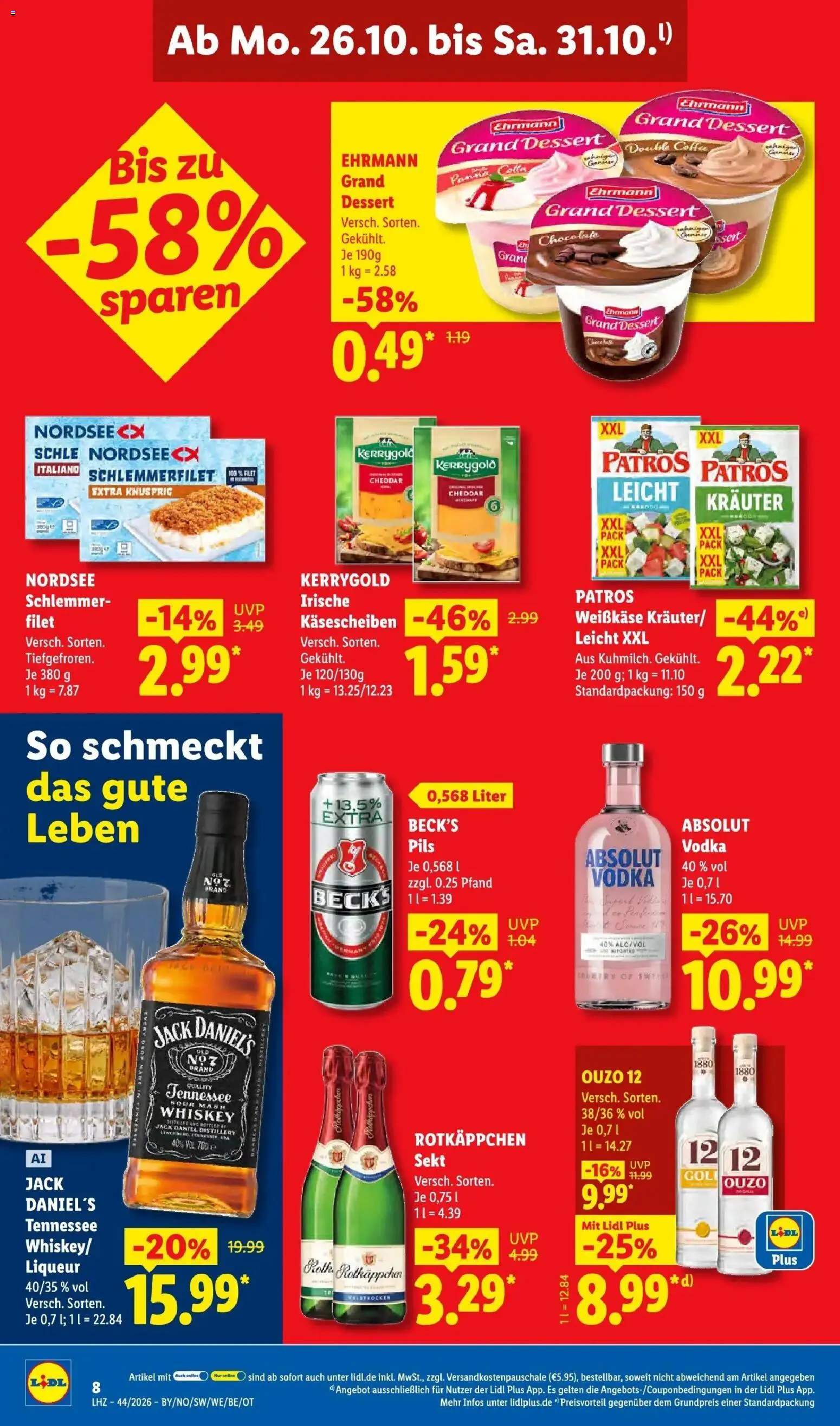 Lidl Prospekt Weikersheim (ab 26.10.2026) zum Blättern » Angebote | Seite: 18 | Produkte: Feta, Jack Daniel's, Rotkäppchen, Whiskey