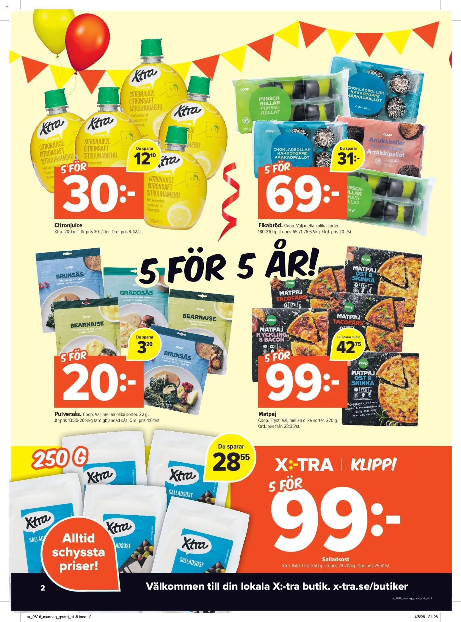 Coop X:-TRA reklamblad aktuell från 31/08/2026 | Sida: 2 | Produkter: Bacon, Ost, Kyckling, Sallad