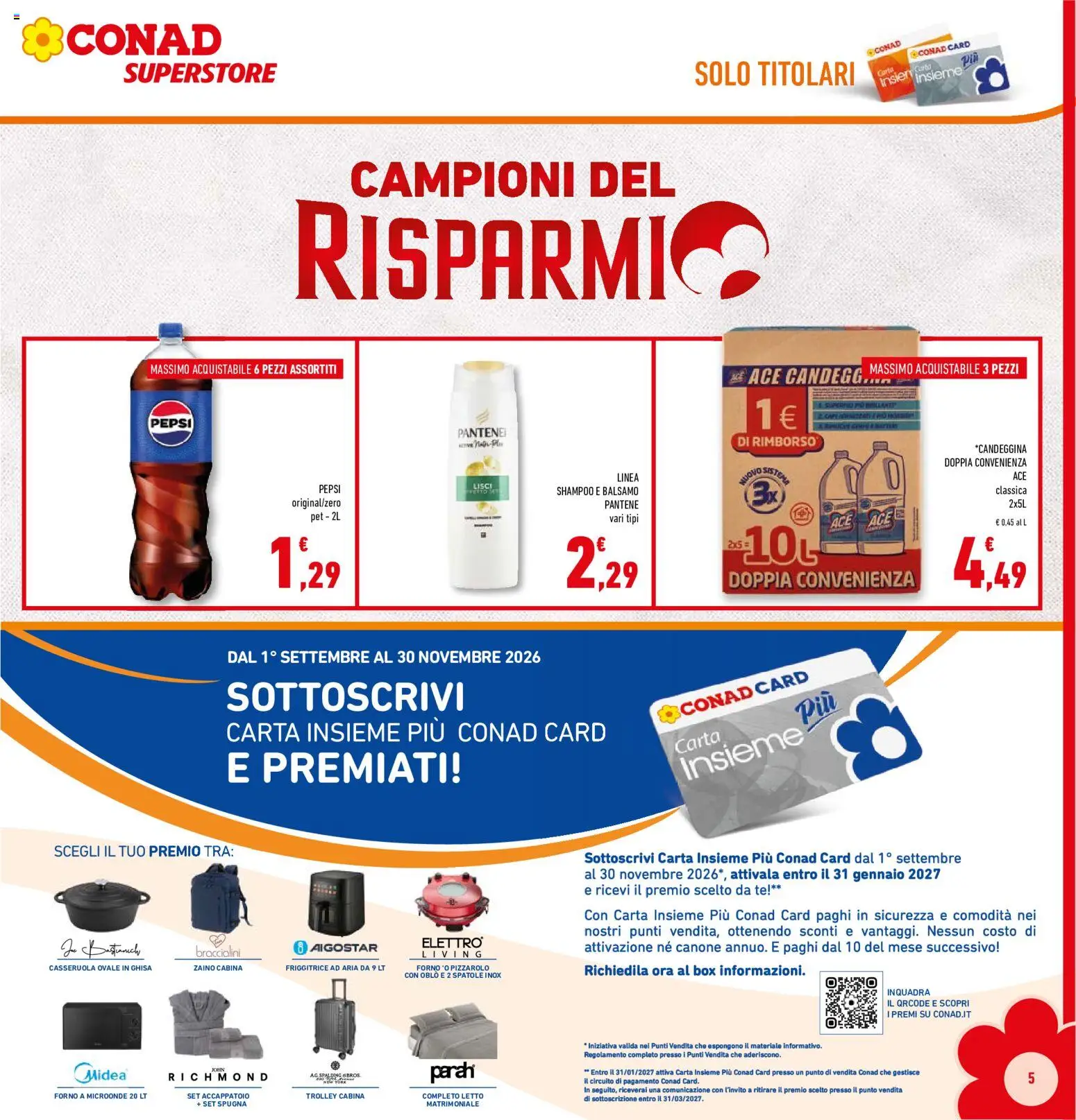 Volantino Conad del 09/09/2026 | Pagina: 5 | Prodotti: Friggitrice ad aria, Candeggina, Forno, Trolley