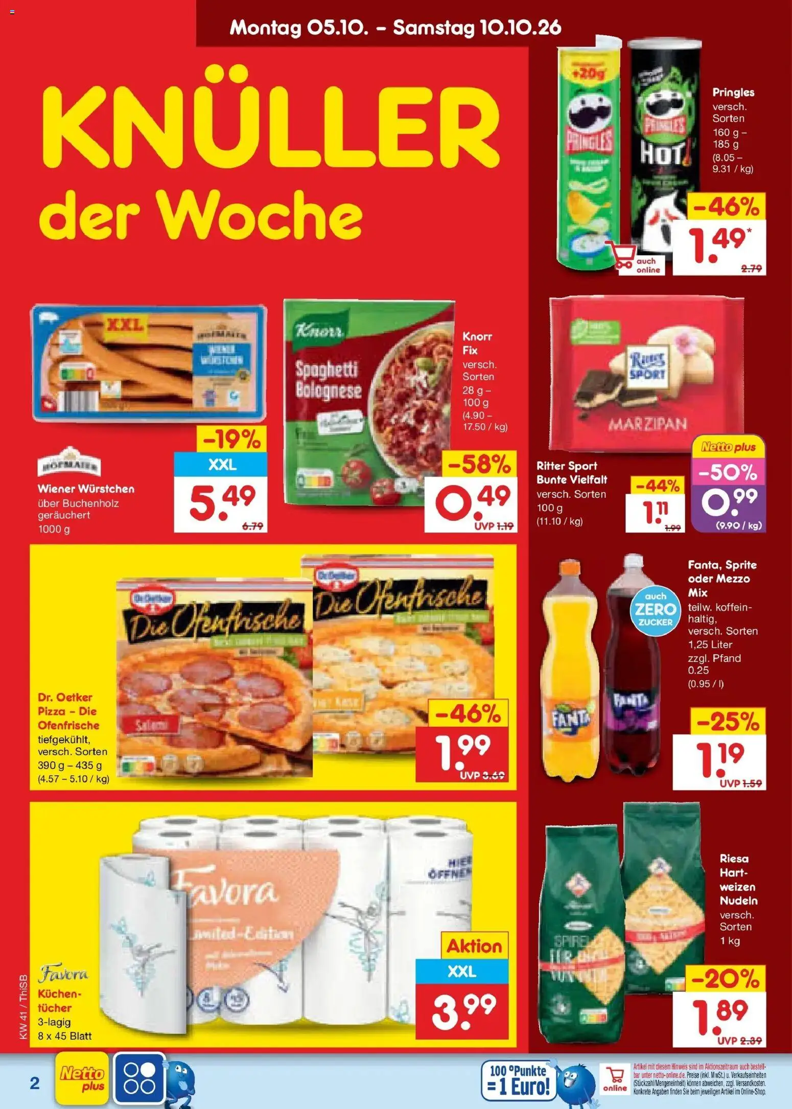 Netto Marken-Discount Prospekt Pirna – gültig ab 05.10.2026 | Seite: 2 | Produkte: Wiener wurstchen, Spaghetti, Zucker, Kuchen