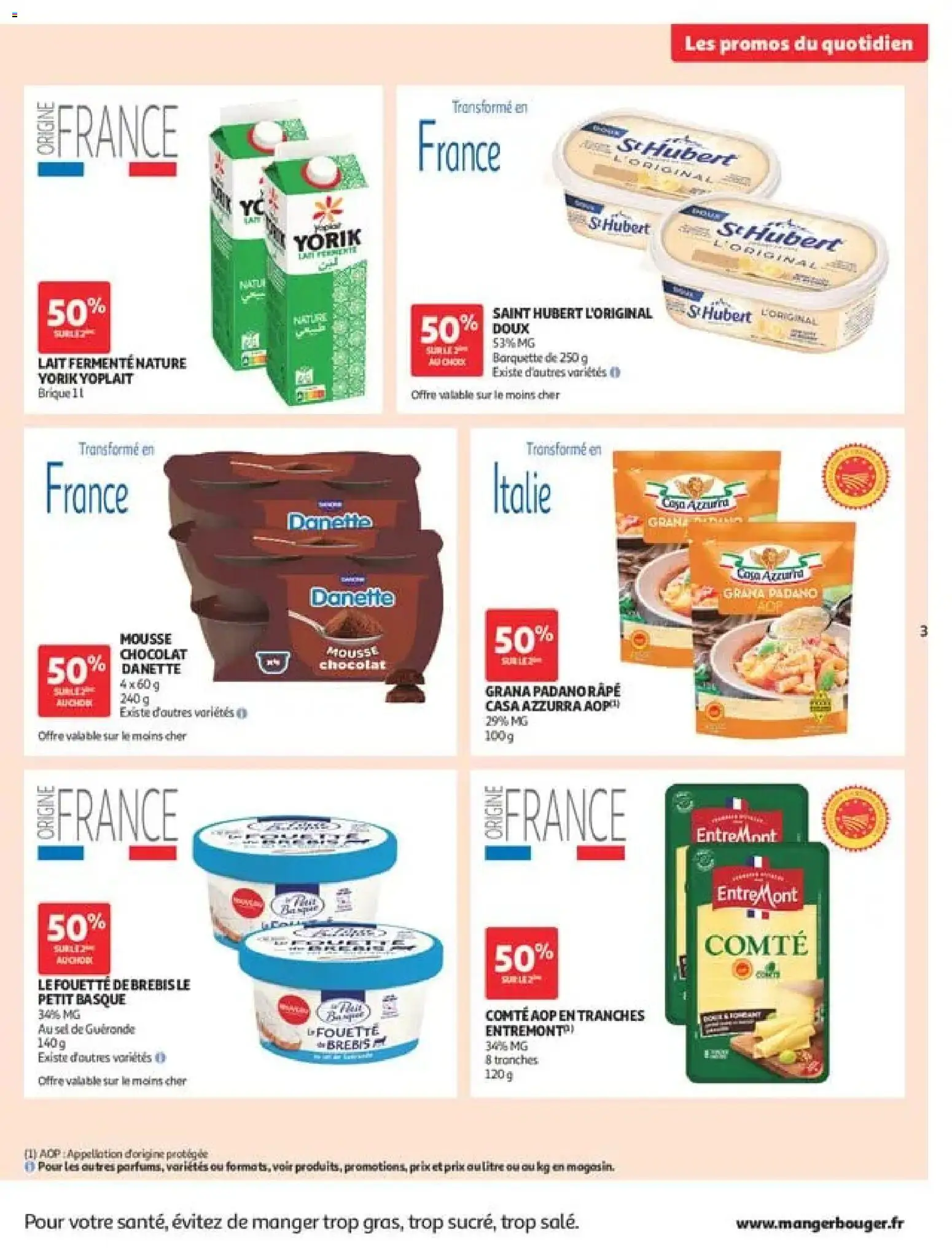 {H1} | Page: 3 | Produits: Mousse, Comté aop, Lait, Grana padano