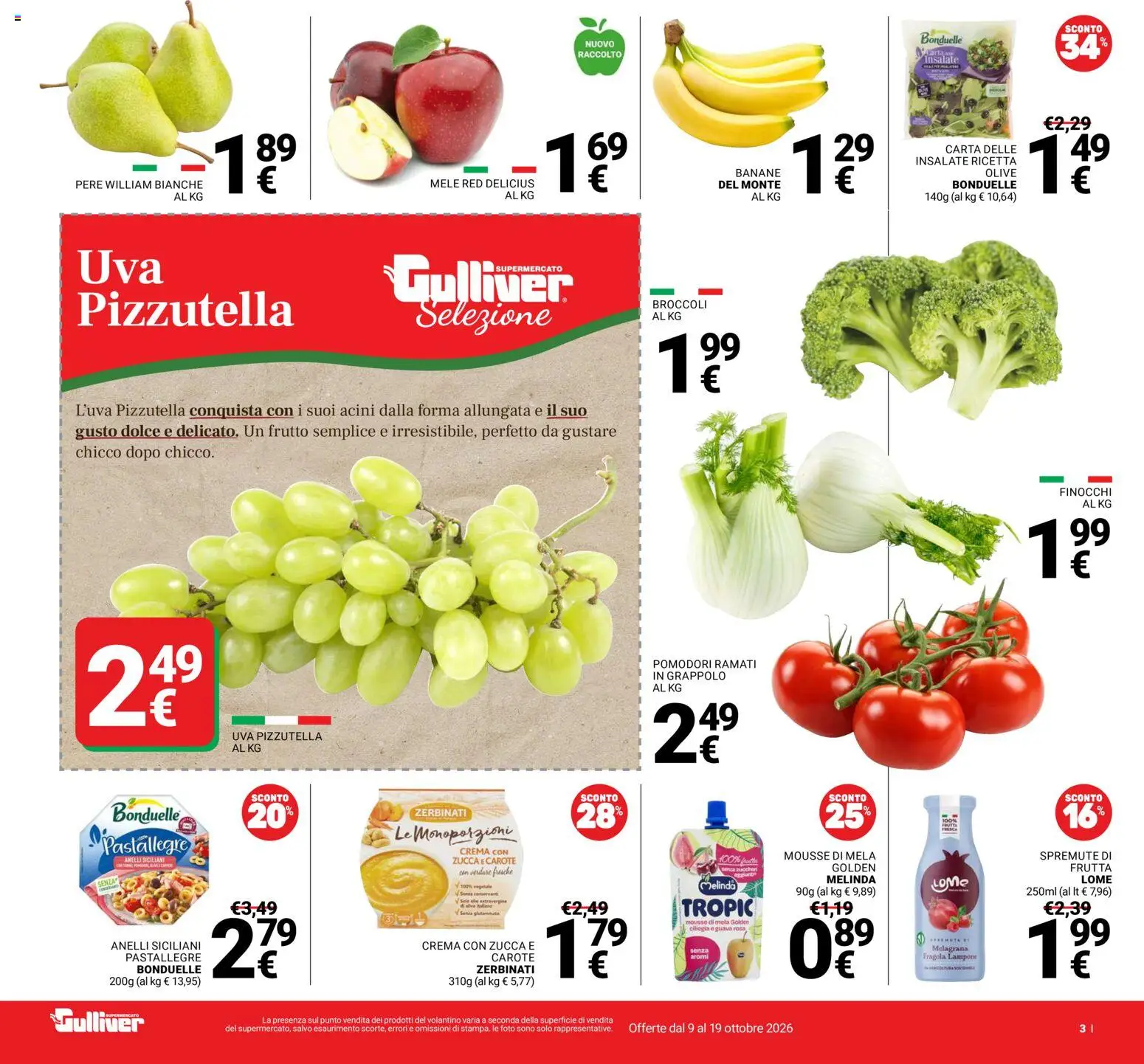 Volantino Gulliver del 09/10/2026 | Pagina: 3 | Prodotti: Frutta, Carote, Pomodori, Uva