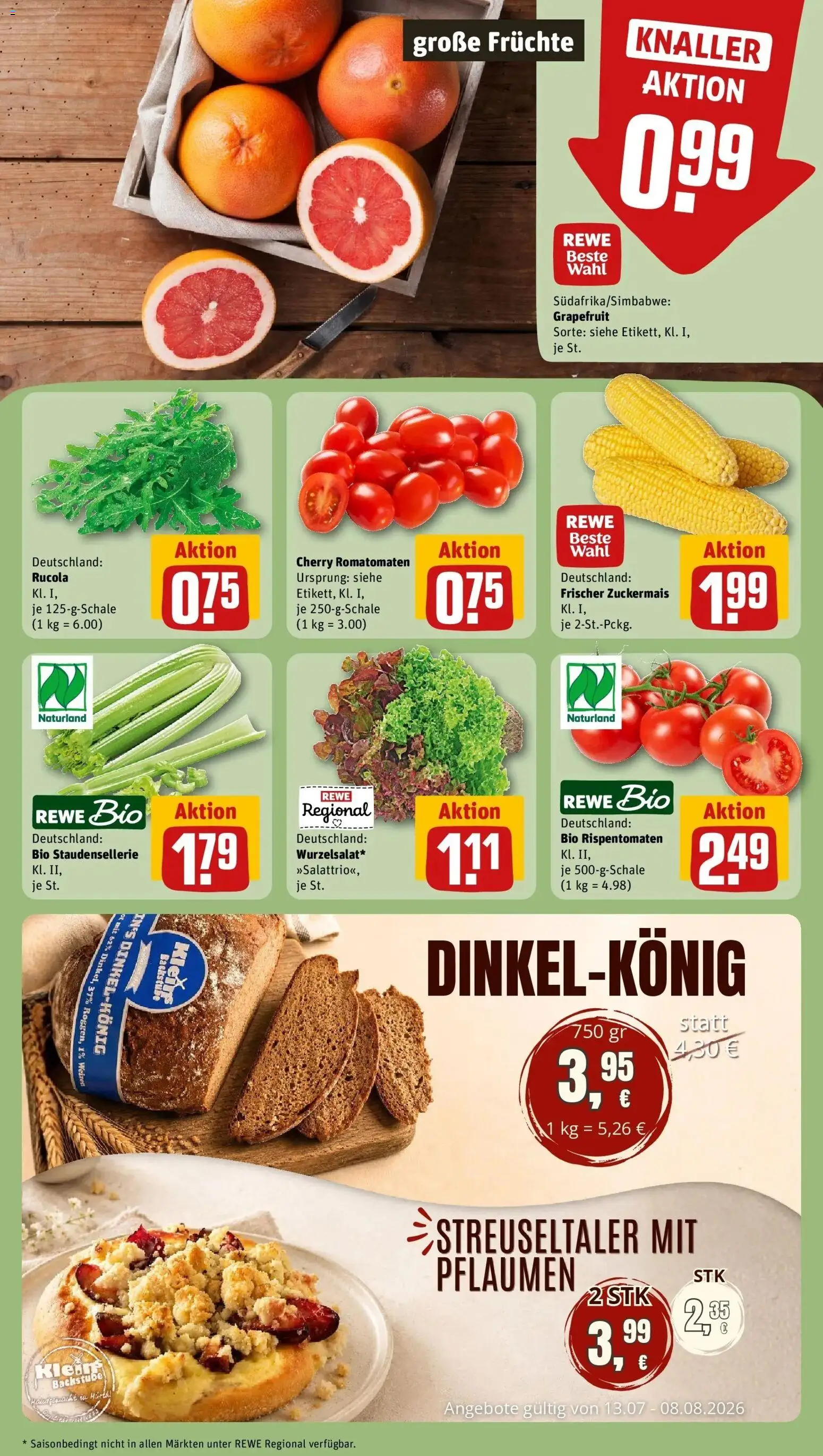 Rewe Prospekt Erftstadt / Lechenich – gültig ab 27.07.2026 | Seite: 7 | Produkte: Pflaumen, Rucola, Grapefruit