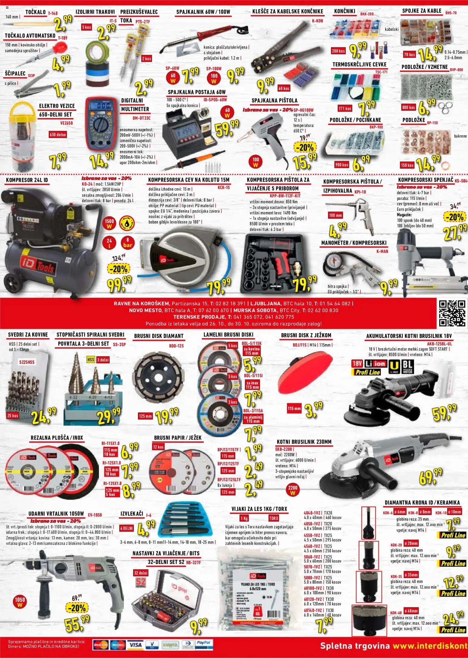 Novi Inter Diskont katalog ponudbe – veljaven od 26.10.2026 | Stran: 1 | Izdelki: Kabel, Disk, Svedri, Brusilnik