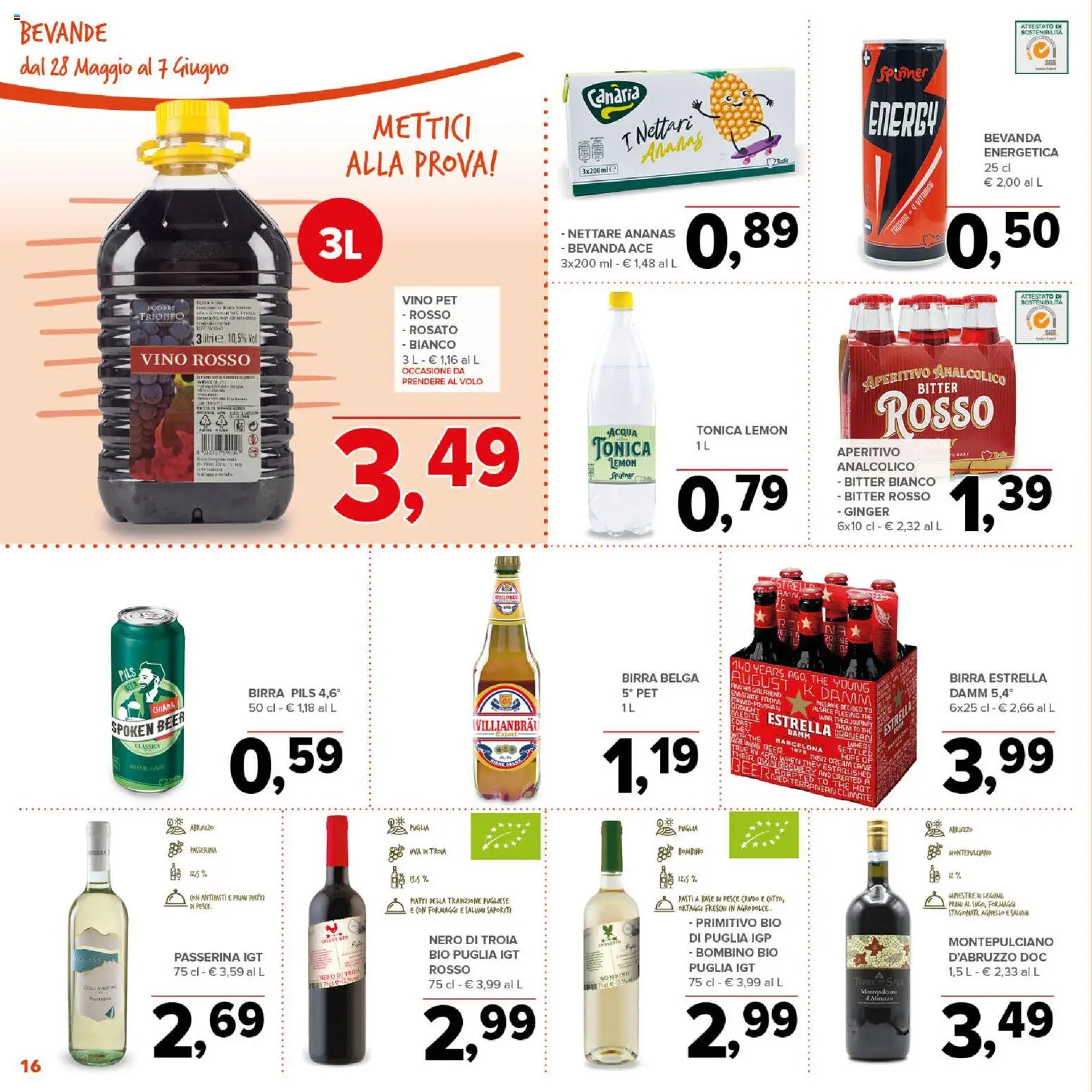 Volantino Todis del 28.05.2026 | Pagina: 16 | Prodotti: Acqua tonica, Acqua, Uva, The