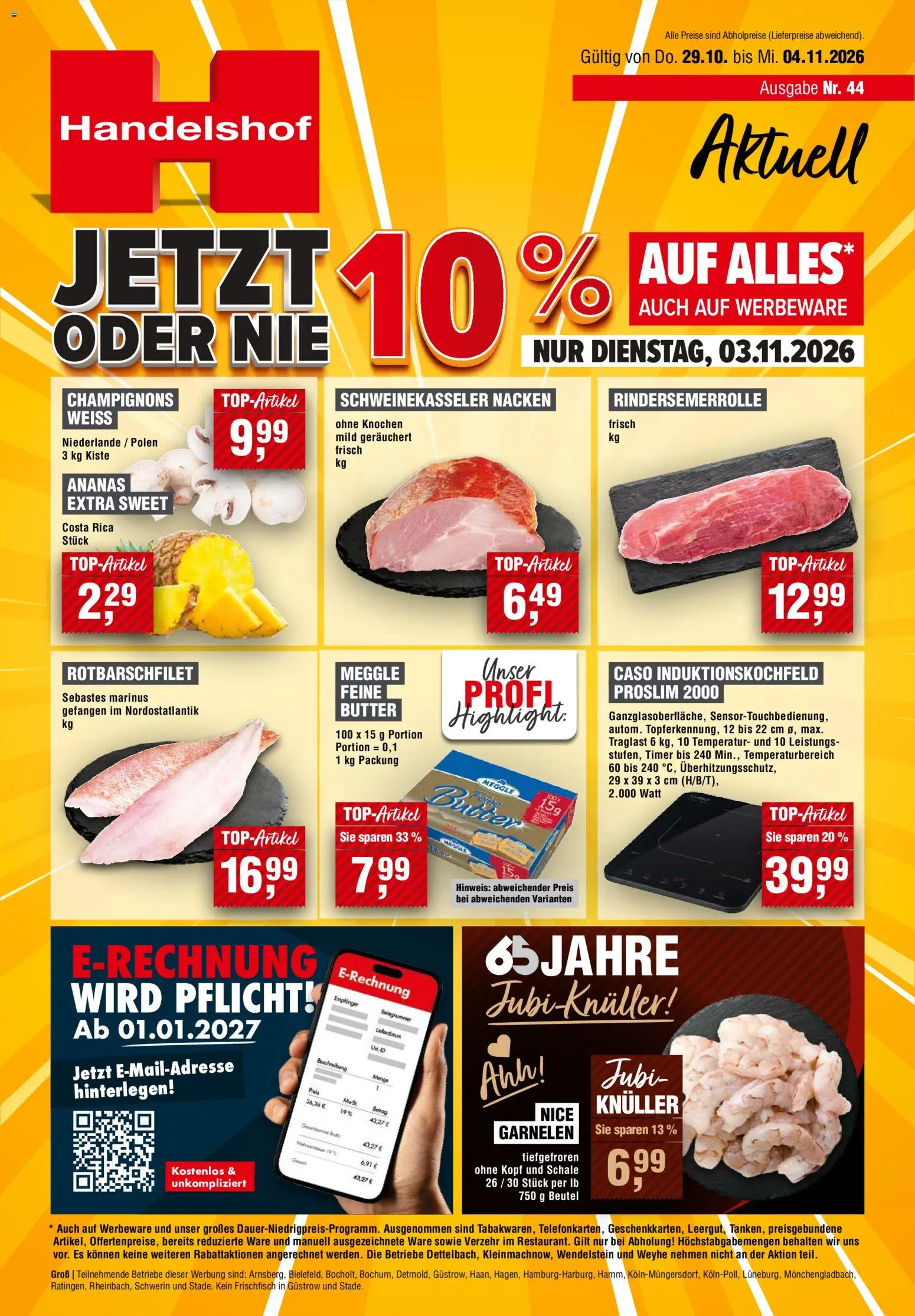 Handelshof Prospekt – gültig ab 29.10.2026 | Seite: 1 | Produkte: Butter, Ananas, Garnelen, Meggle butter