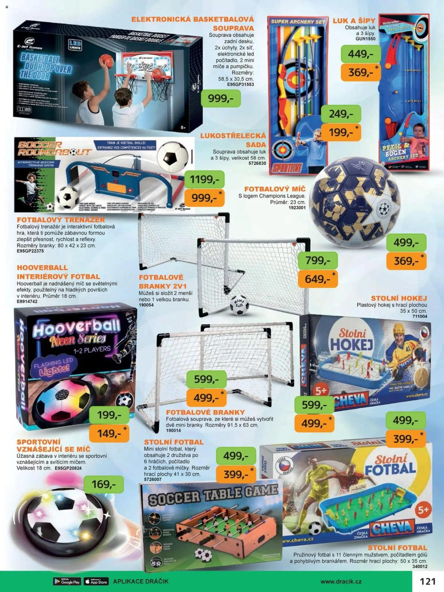 Dráčik katalog - Vánoce od 08.10.2026 | Strana: 121 | Produkty: Šípy, Luk, Stolní fotbal, Fotbalový trenažer
