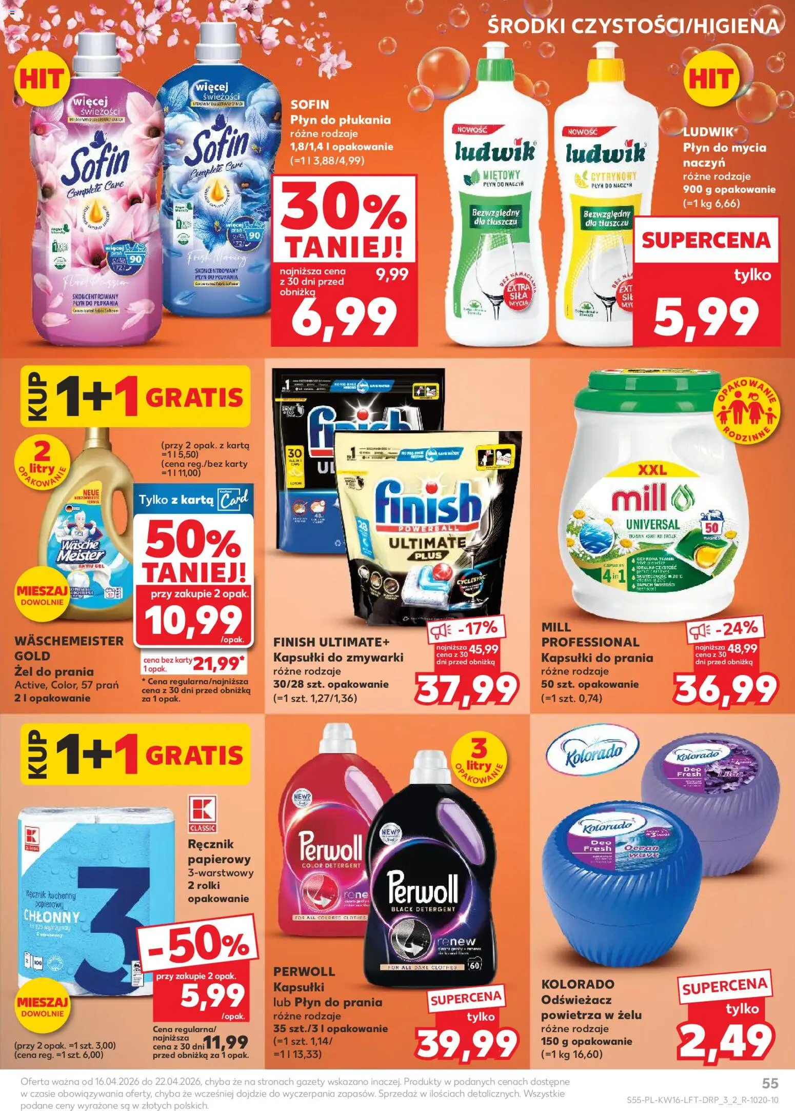 Kaufland gazetka od 16.04.2026 | Strona: 55 | Produkty: Odświeżacz, Karta, Kapsułki do prania, Kapsułki do zmywarki