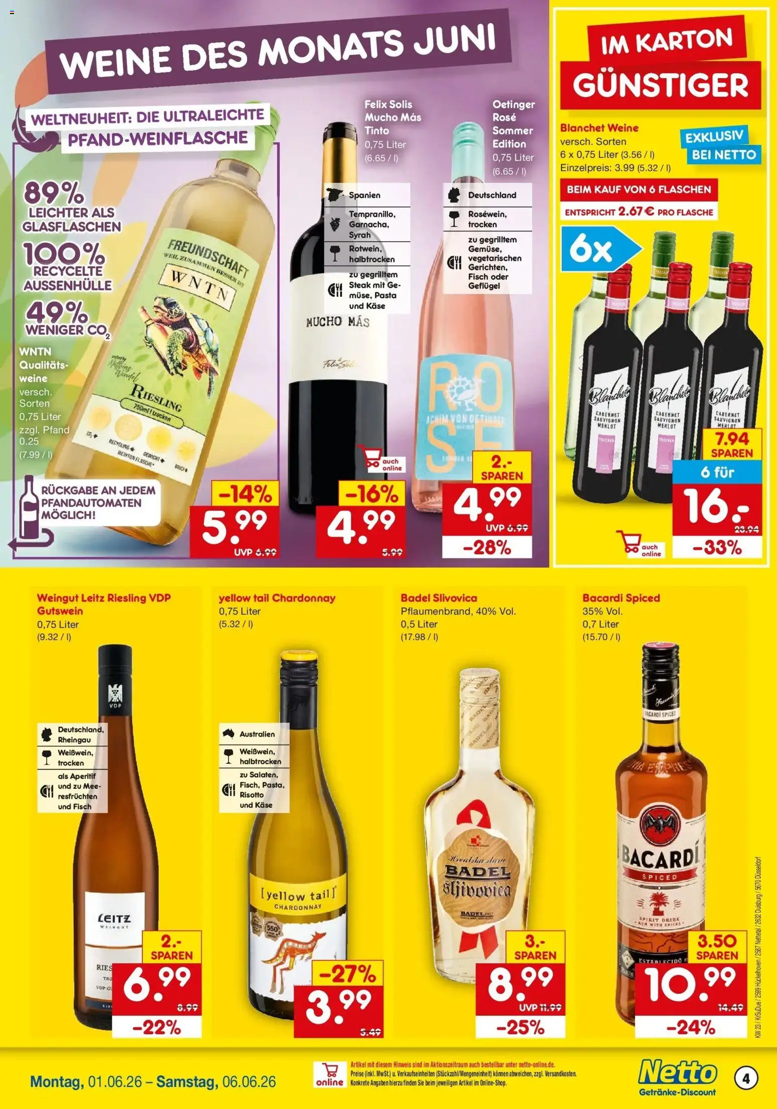 Netto Marken-Discount Prospekt Hückelhoven-Baal – gültig ab 01.06.2026 | Seite: 4 | Produkte: Käse, Merlot, Fisch, Steak