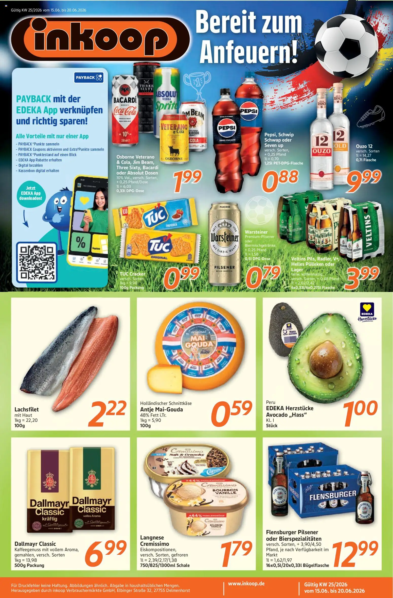 Inkoop Prospekt – gültig ab 15.06.2026 | Seite: 1 | Produkte: Helles pulleken, Bacardi, Langnese, Cremissimo