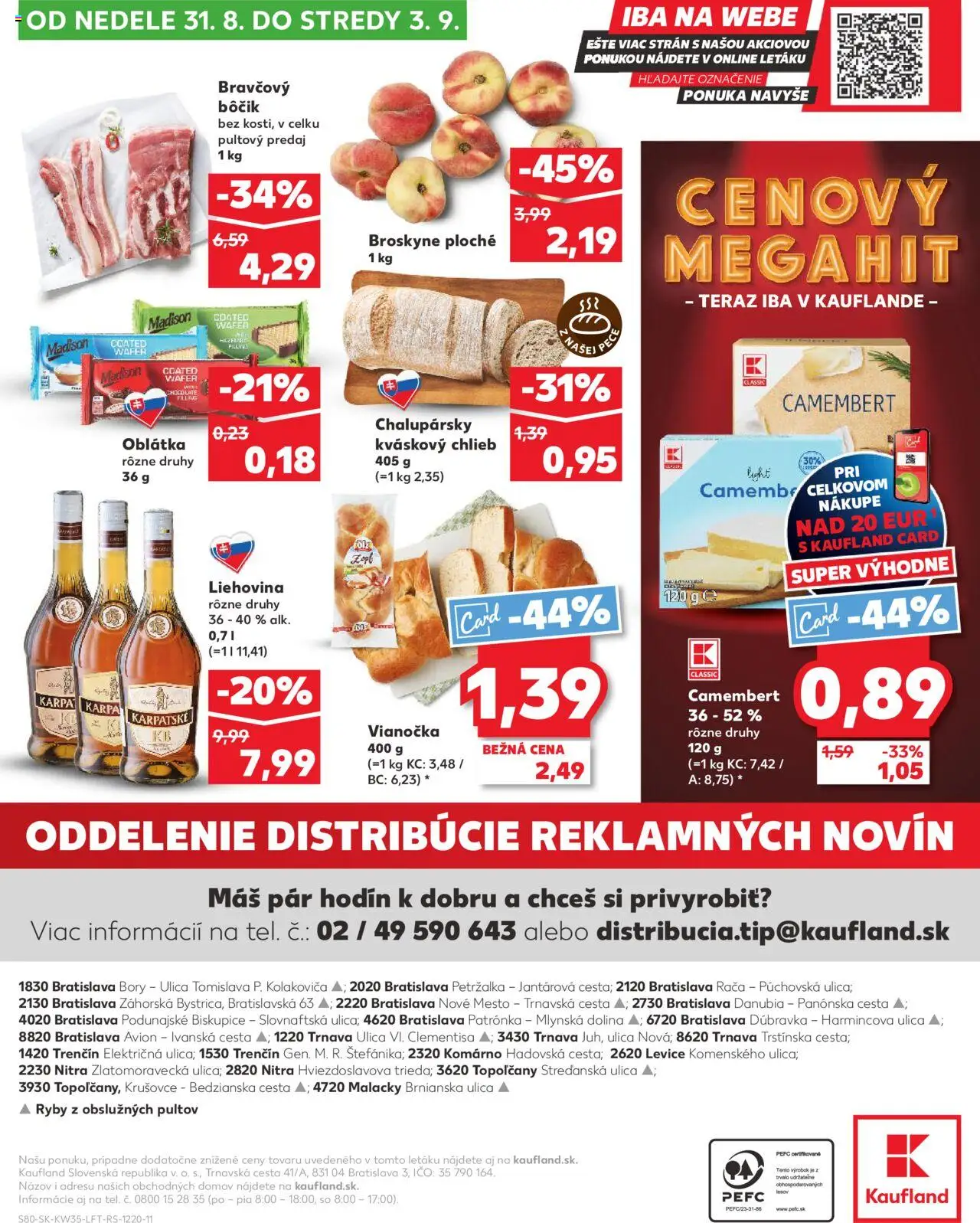 Nové Kaufland akcie – leták je platný od 28.08.2025 | Strana: 80 | Produkty: Chlieb, Vianočka, Bravčový bôčik, Broskyne