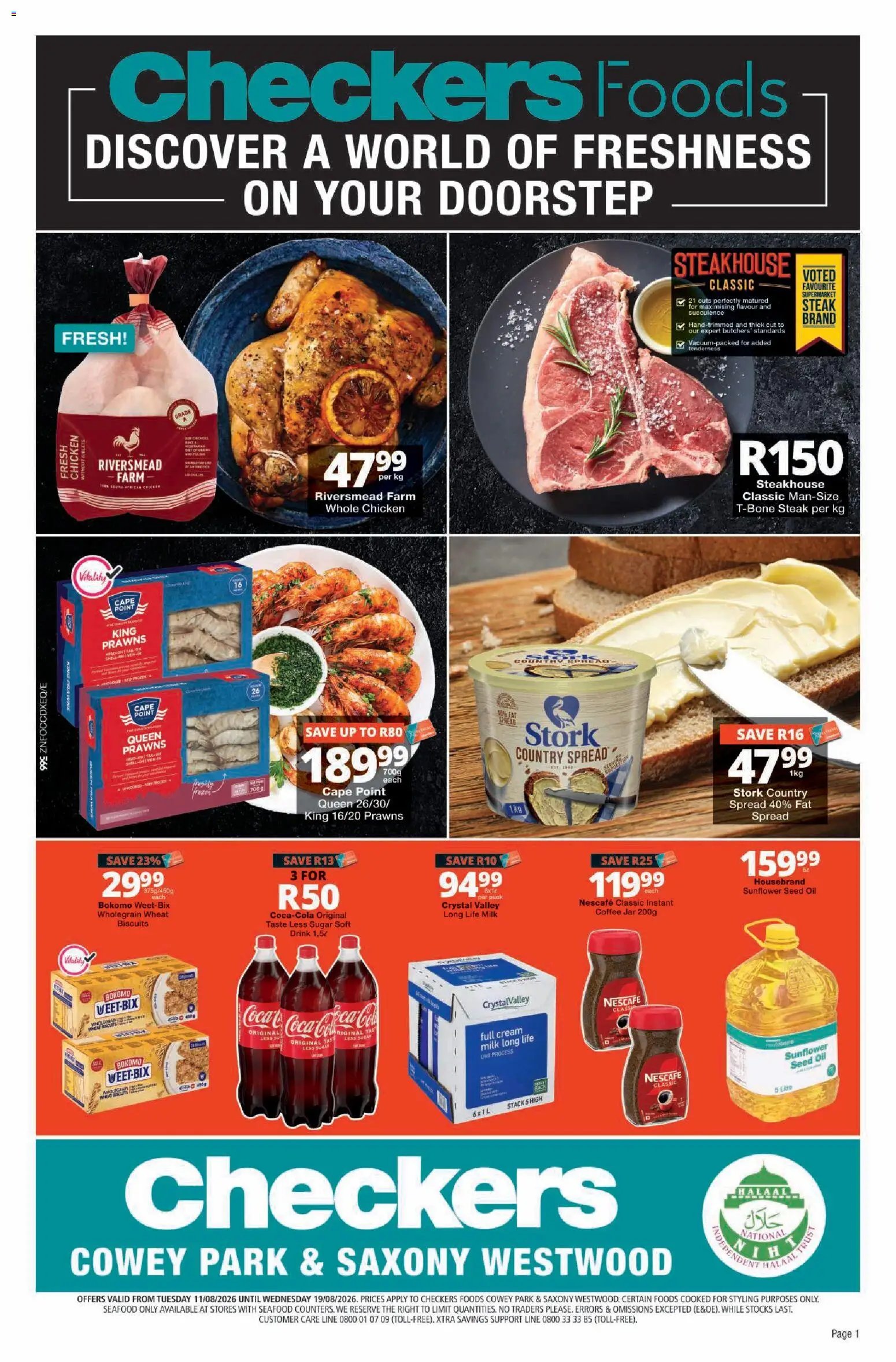 New Checkers catalogue – valid from 11/08/2026 | Page: 1 | Products: Milk, Oil, Coffee, Sugar