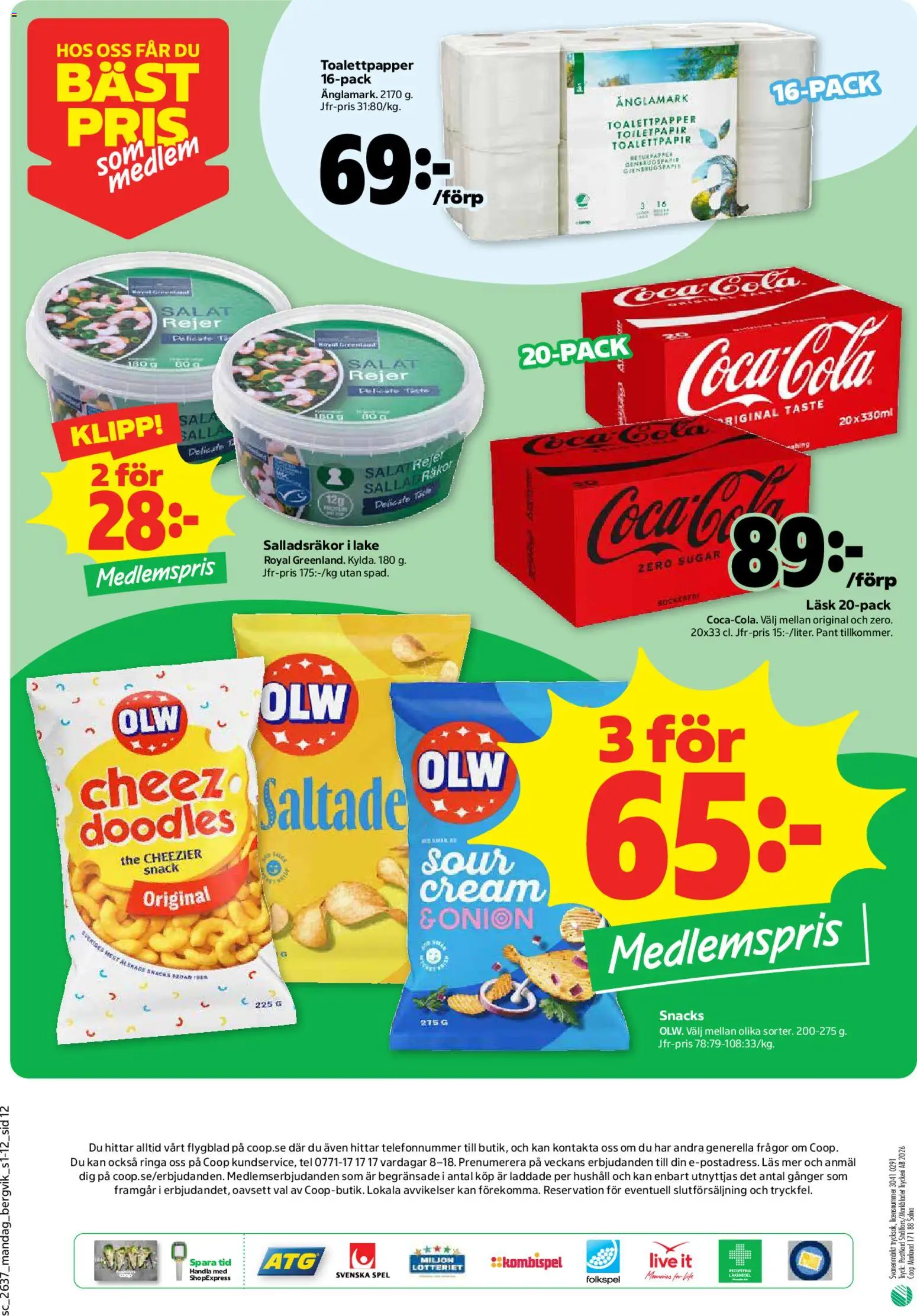 Stora Coop reklamblad aktuell från 07/09/2026 | Sida: 12 | Produkter: Räkor, Coca cola, Snacks, Spel