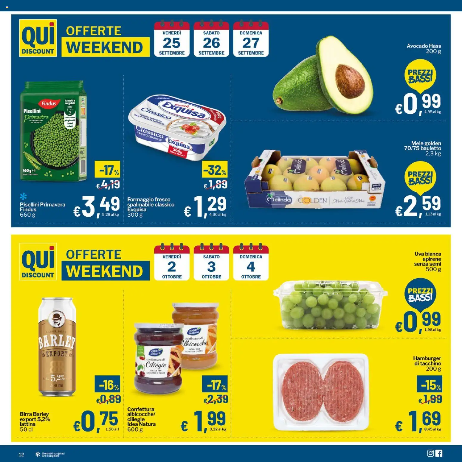 Volantino Qui Discount del 22/09/2026 | Pagina: 12 | Prodotti: Formaggio, Uva, Dolci, Albicocche