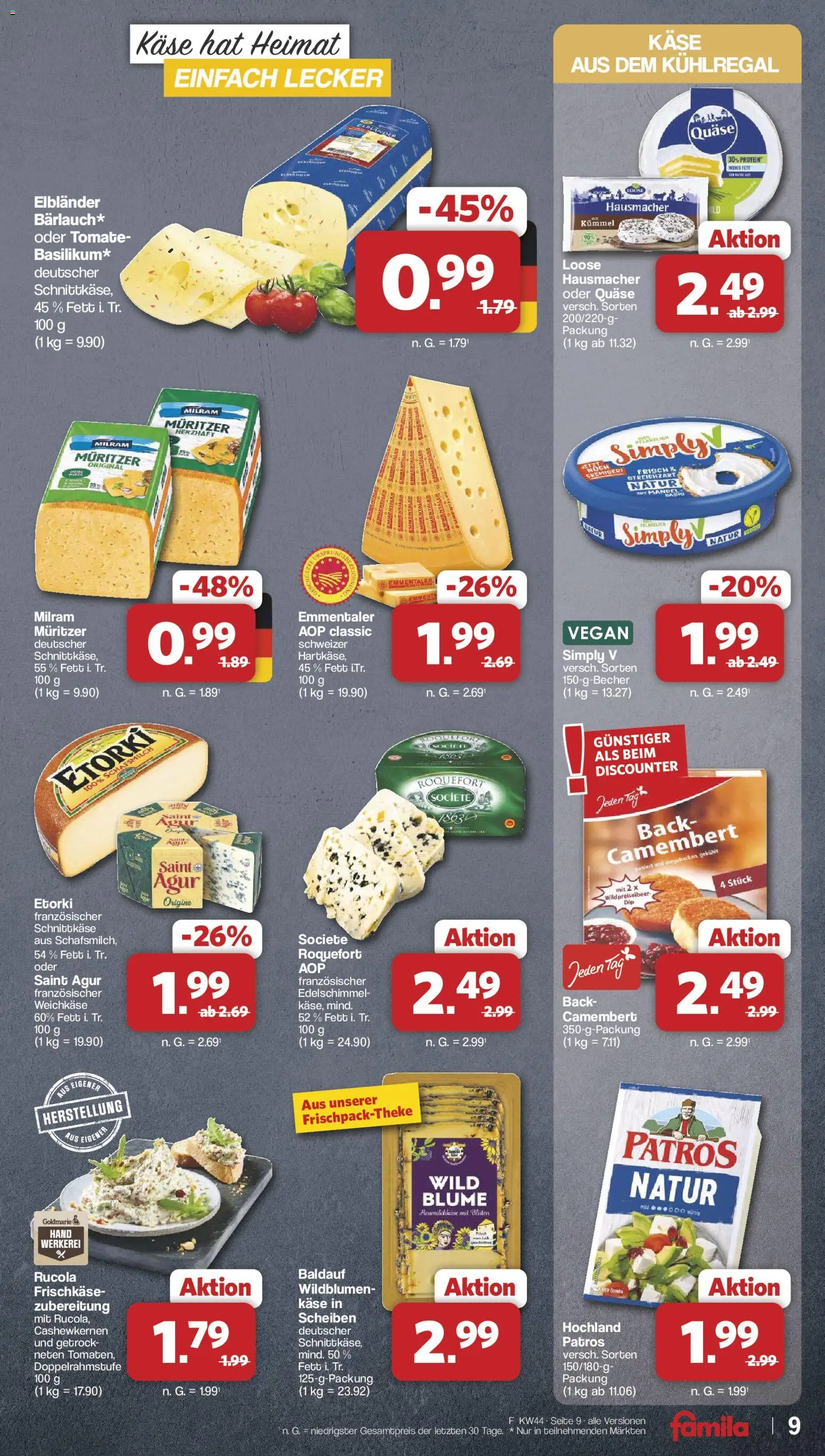 Famila Nordwest Prospekt – gültig ab 26.10.2026 | Seite: 9 | Produkte: Rucola, Camembert, Milram, Frischkase