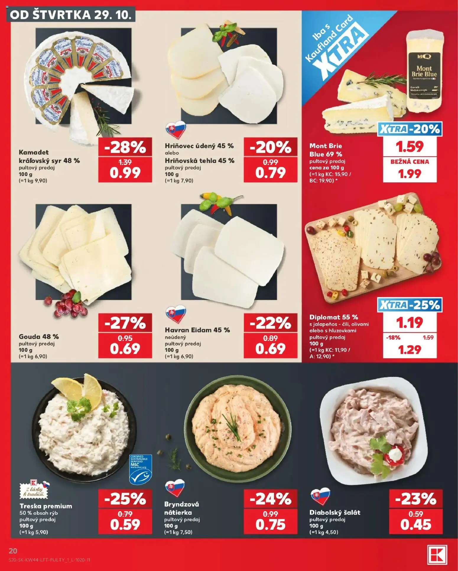 Nové Kaufland akcie – leták je platný od 29.10.2026 | Strana: 20 | Produkty: Syr, Eidam 45%, Eidam, Treska