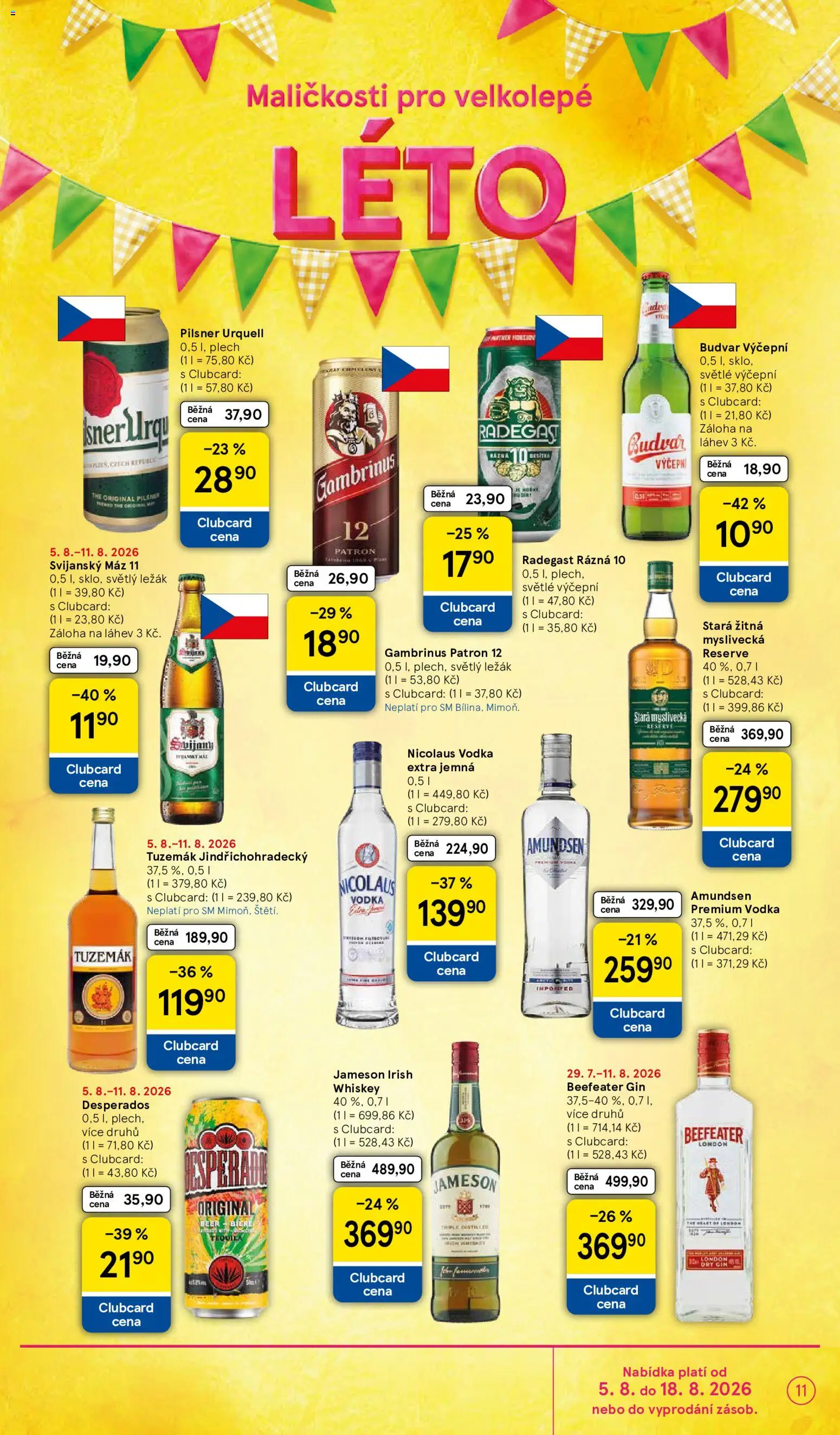Tesco leták - Supermarket od 05.08.2026 | Strana: 11 | Produkty: Pilsner, Stará myslivecká, Radegast, Tuzemák