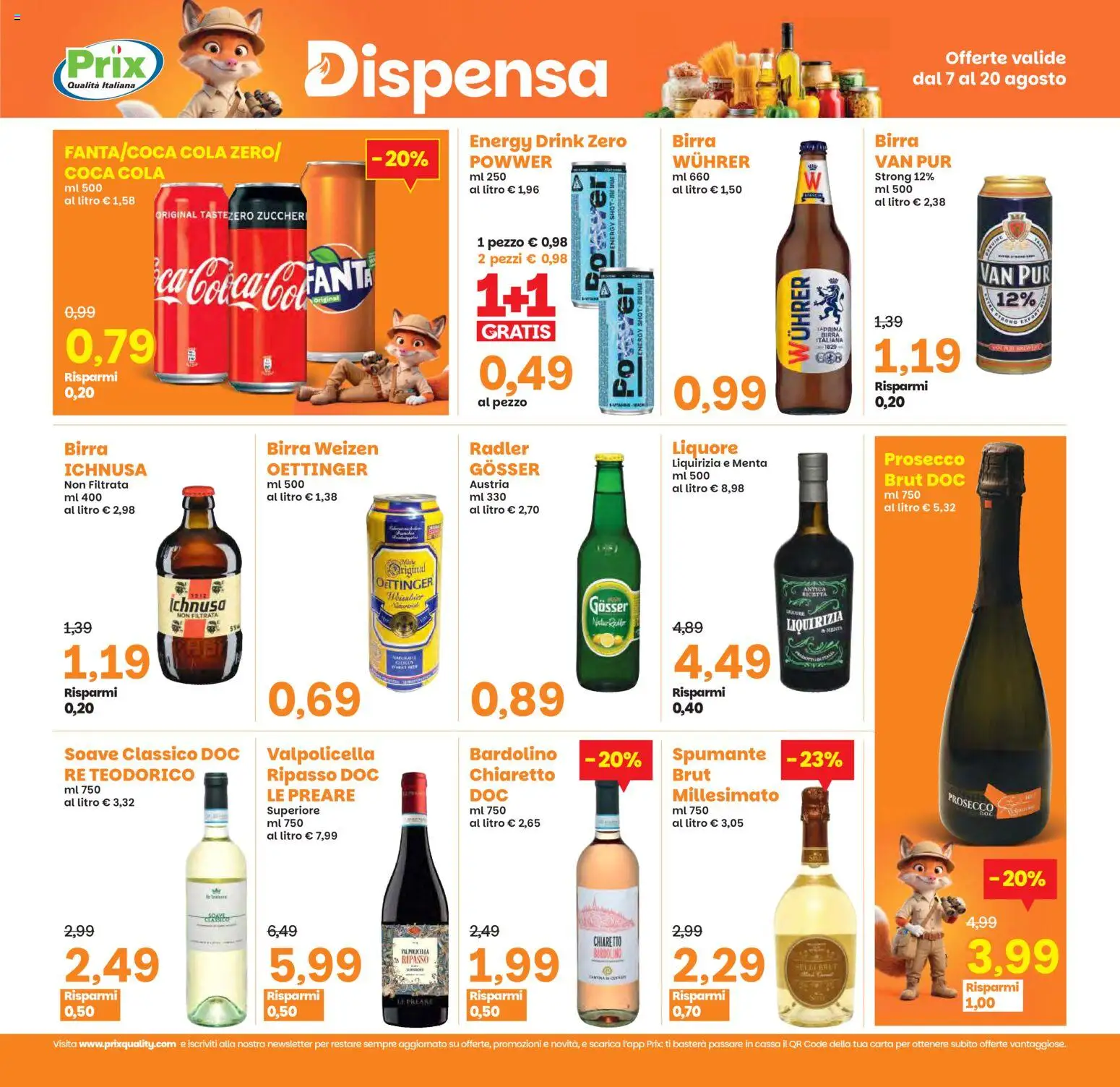Volantino Prix del 07/08/2026 | Pagina: 16 | Prodotti: Birra, Prosecco, Menta, Coca Cola