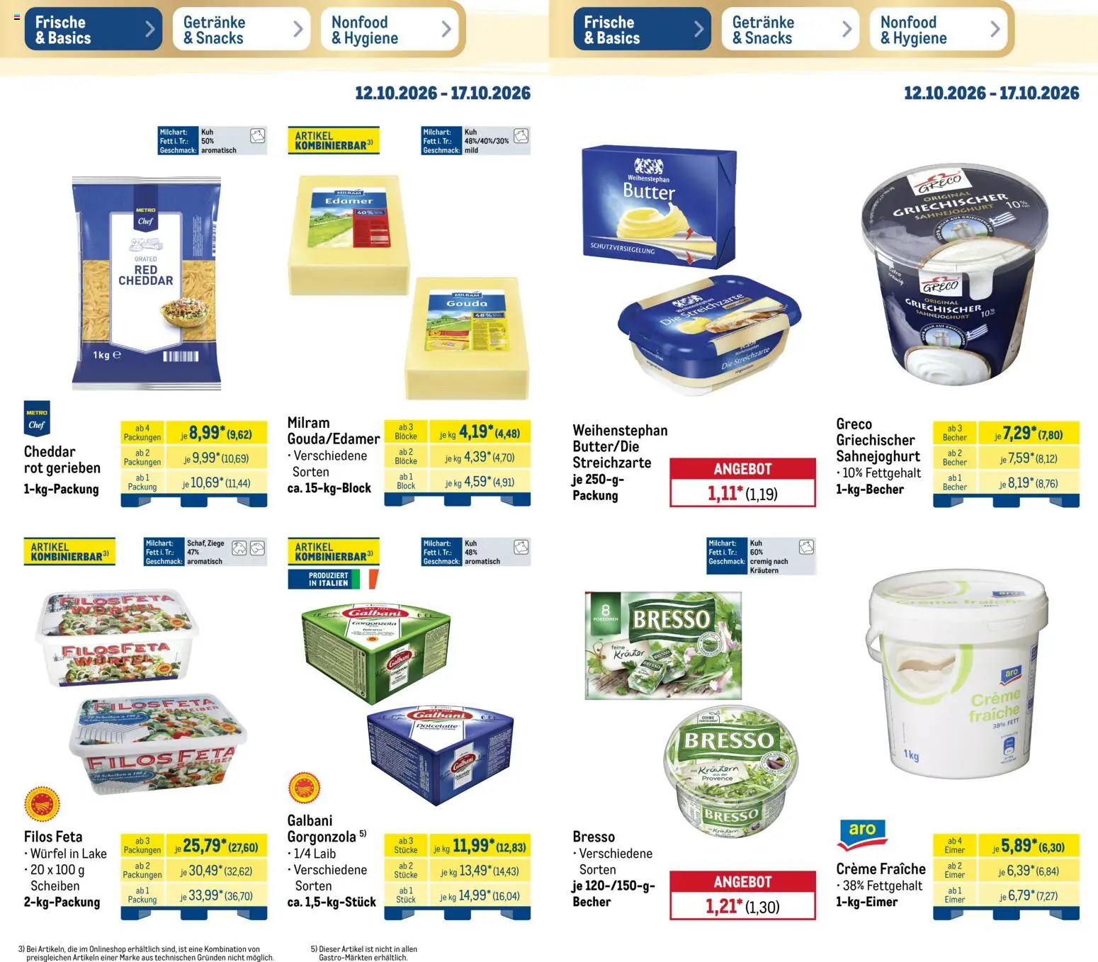 Metro Prospekt – gültig ab 12.10.2026 | Seite: 8 | Produkte: Feta, Butter, Gouda, Weihenstephan butter