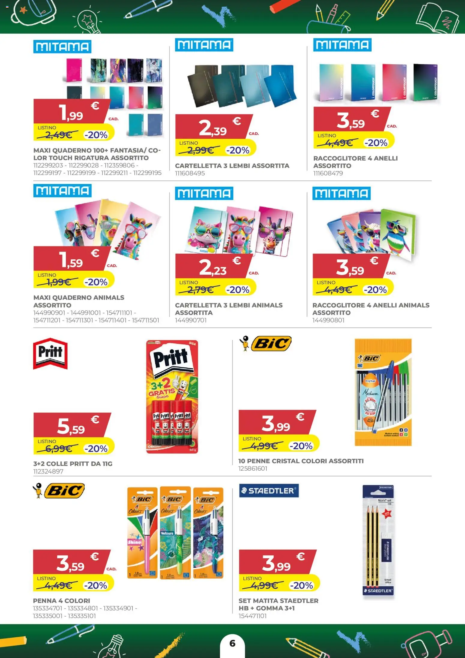 Volantino Toys Center del 27/08/2026 | Pagina: 6 | Prodotti: Quaderno, Penne