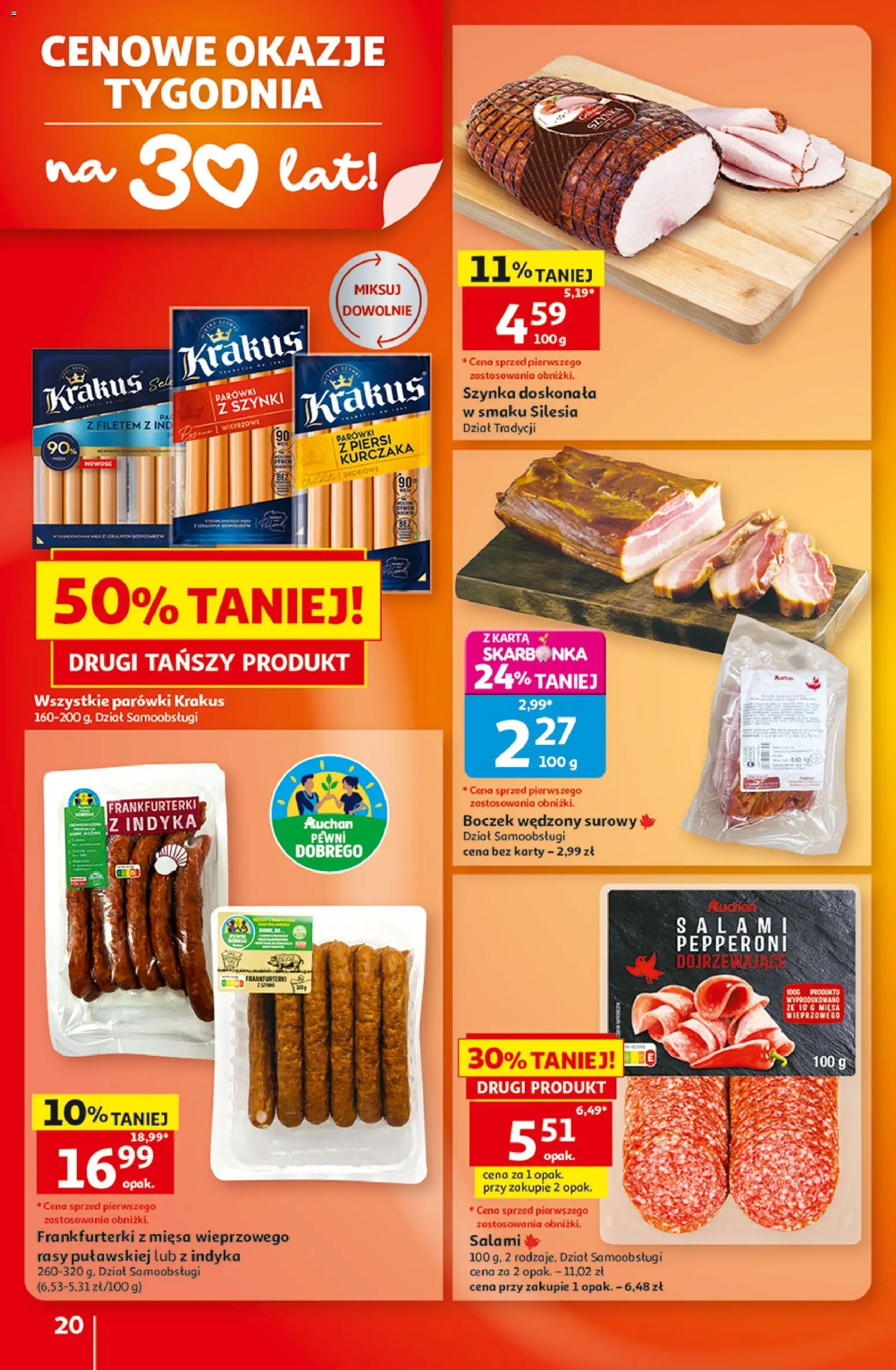 Auchan gazetka - Hipermarket od 22.10.2026 | Strona: 20 | Produkty: Karta, Piersi, Boczek wędzony, Salami