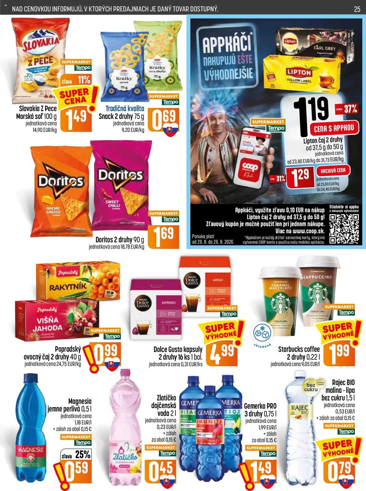 Nové COOP Jednota akcie – leták je platný od 20.08.2026 | Strana: 25 | Produkty: Dolce Gusto, Čaj, Ovocný čaj, Gemerka